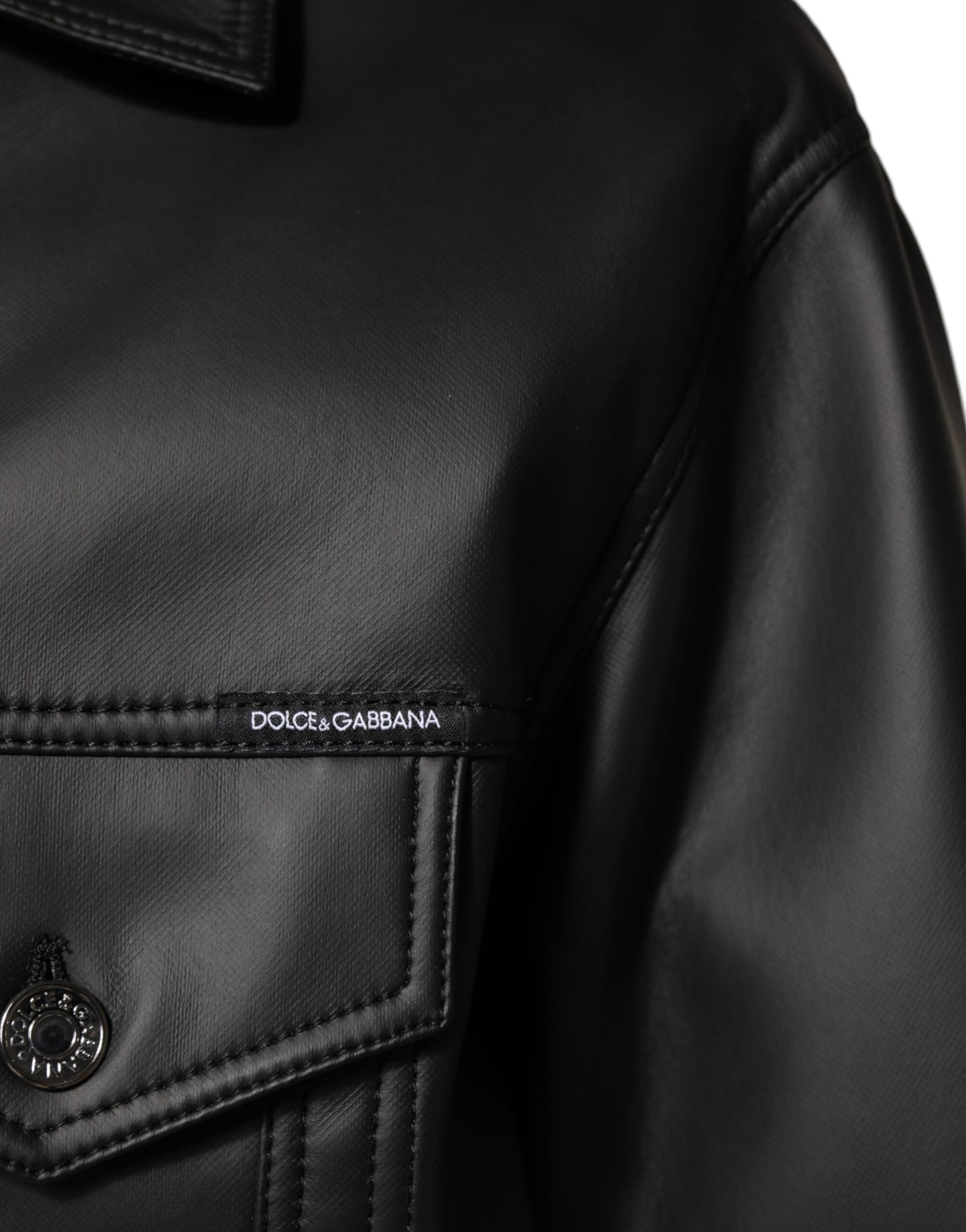 Dolce & Gabbana – Schwarze Bikerjacke aus Polyester mit Knopfleiste