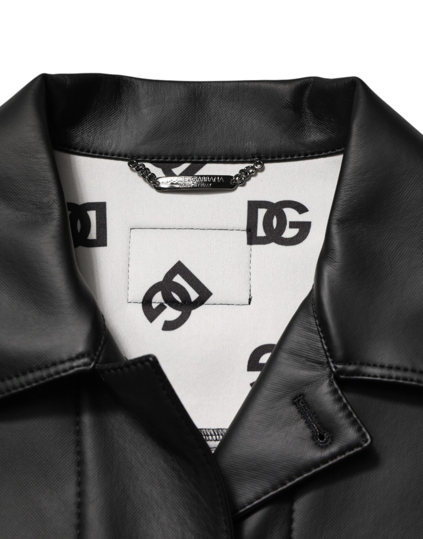 Dolce & Gabbana – Schwarze Bikerjacke aus Polyester mit Knopfleiste