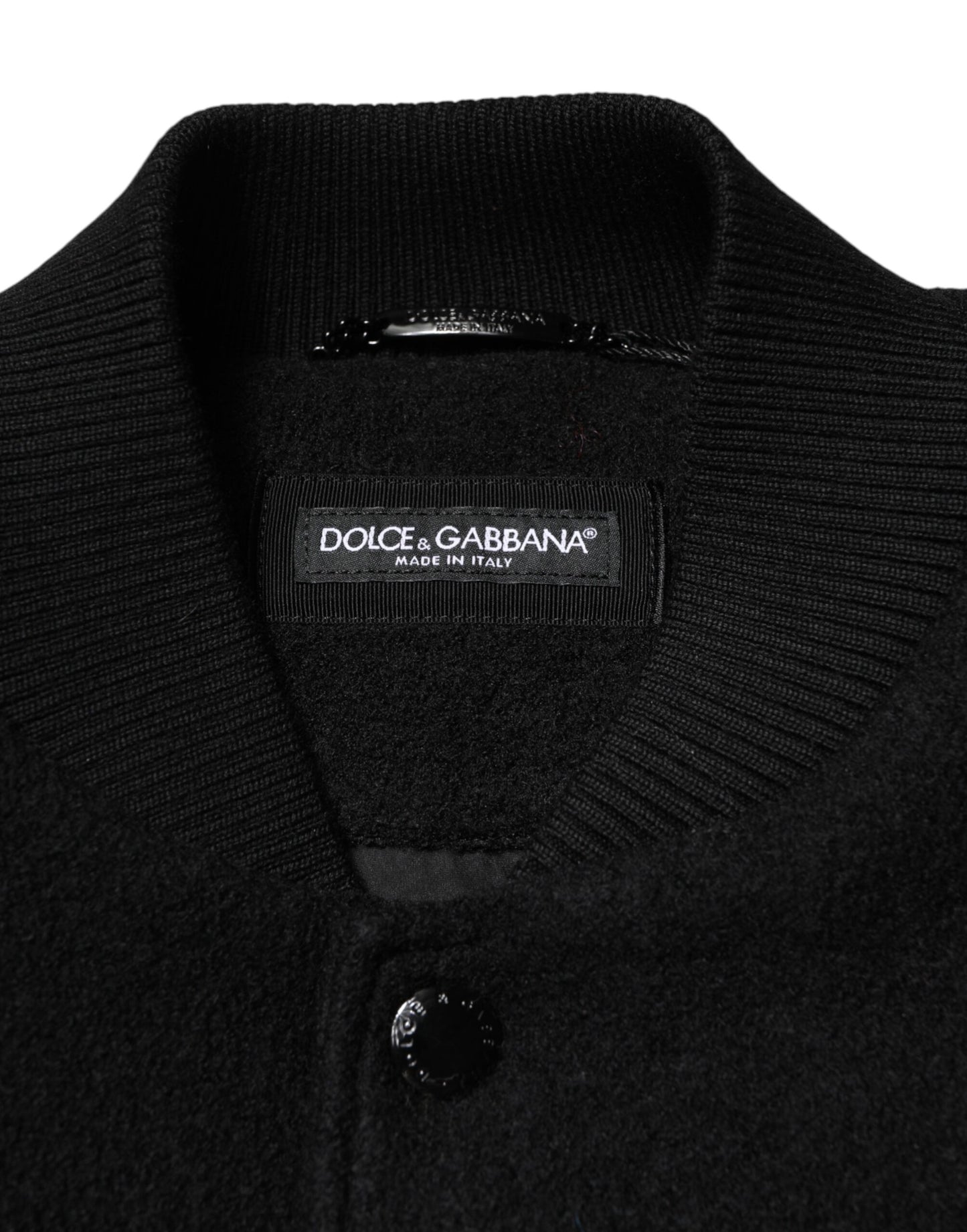 Dolce & Gabbana – Bomberjacke aus schwarzer Wolle mit Logo-Plakette