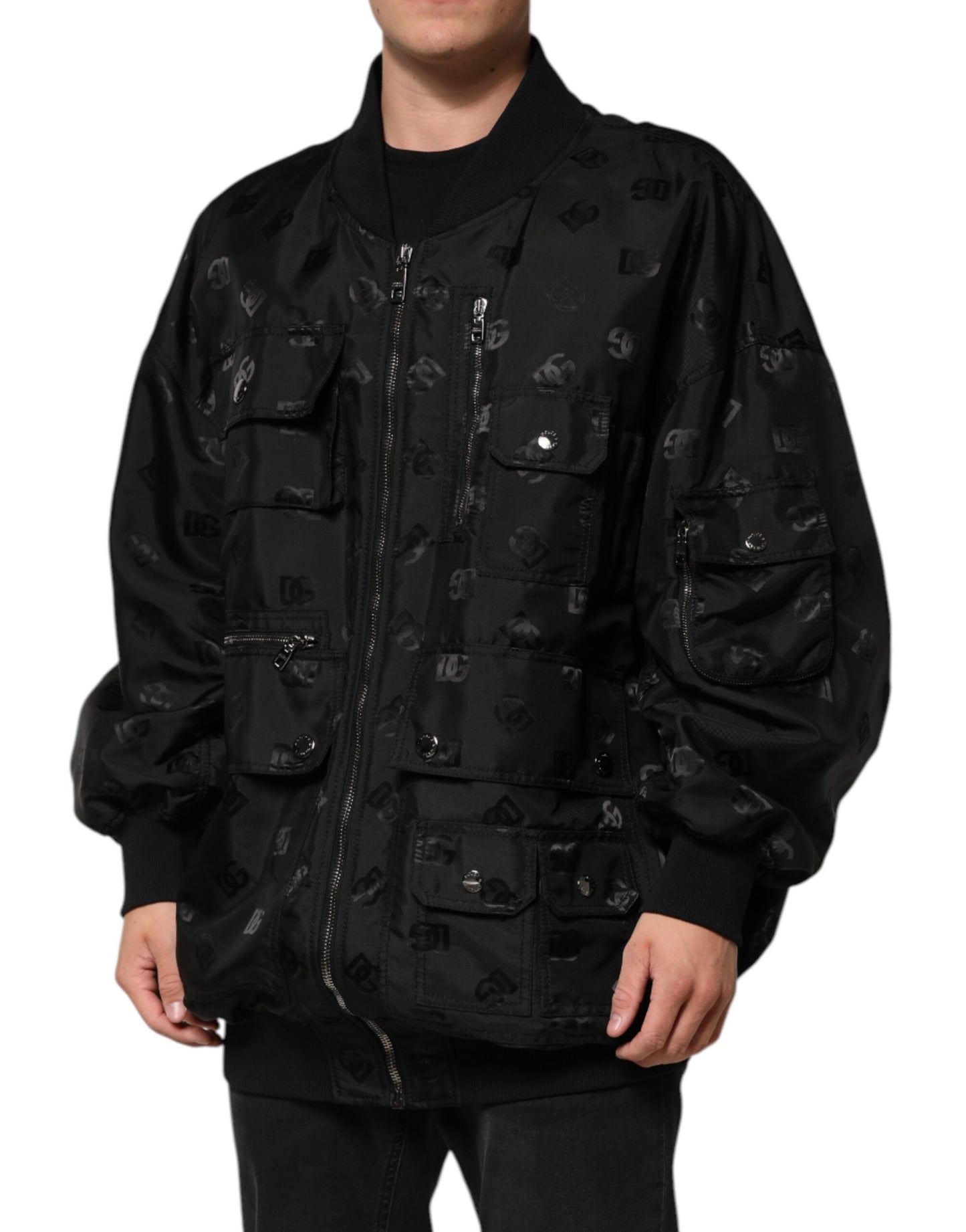 Dolce & Gabbana – Schwarze Cargo-Windbreaker-Logo-Mania-Jacke
