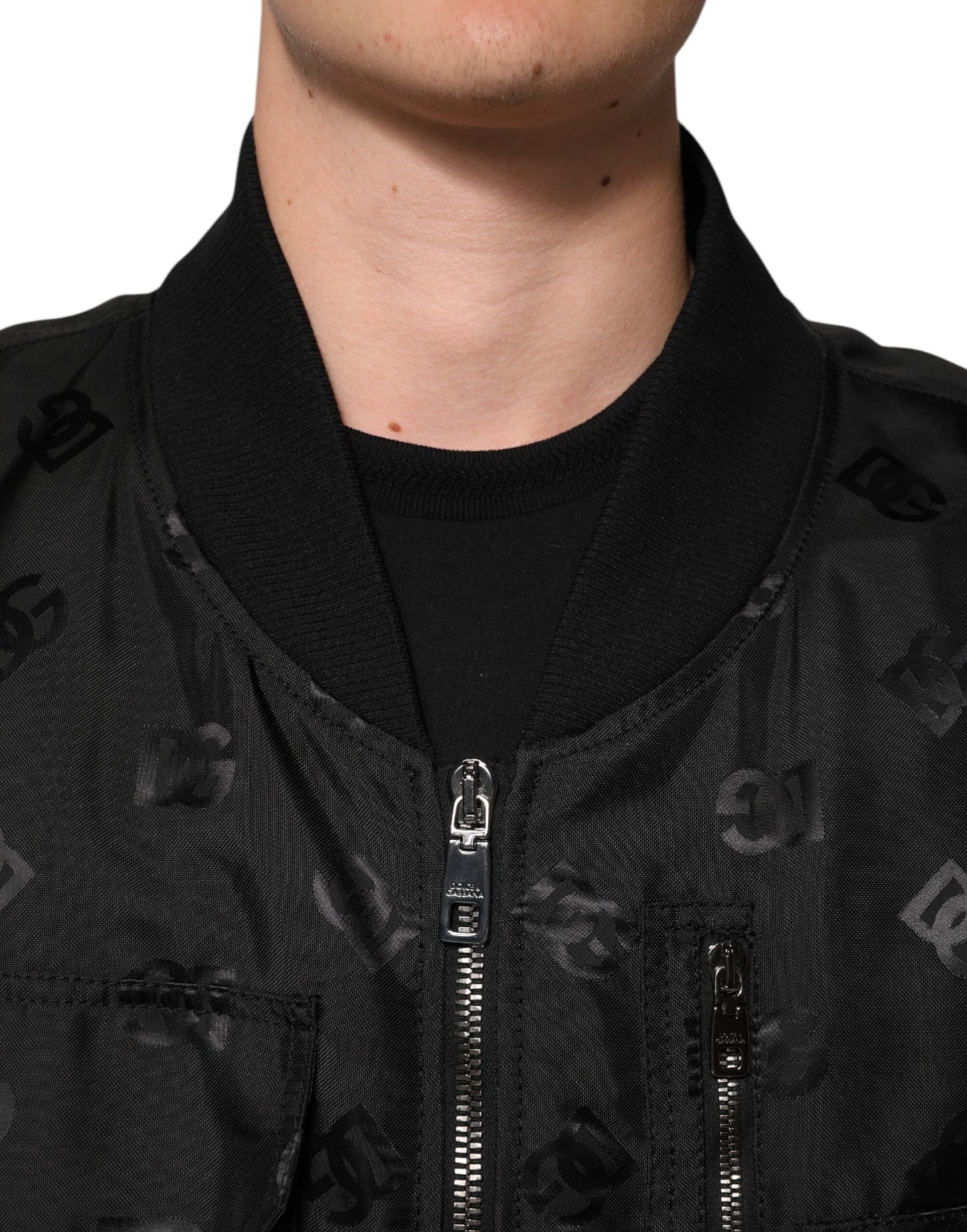 Dolce & Gabbana – Schwarze Cargo-Windbreaker-Logo-Mania-Jacke