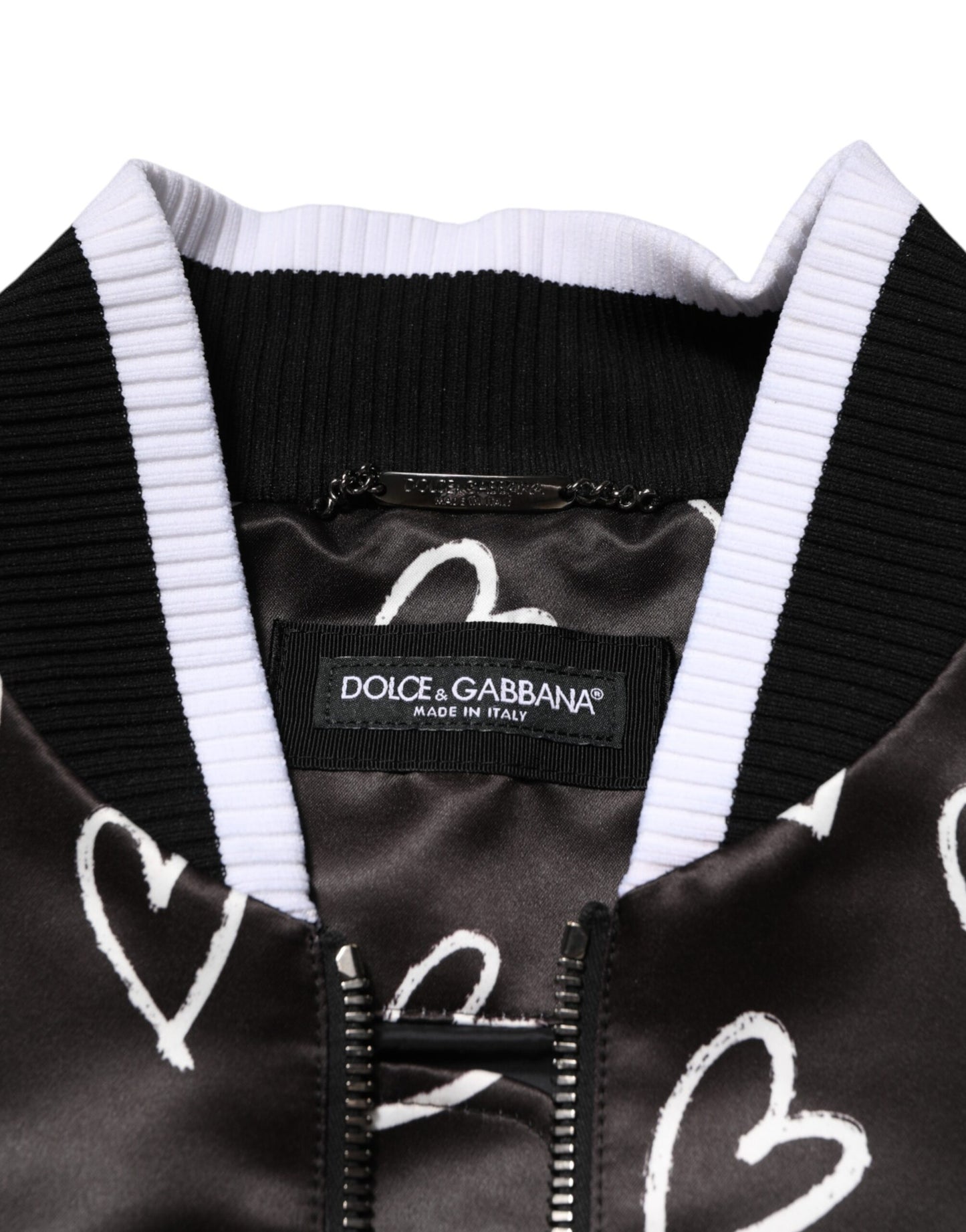 Dolce & Gabbana – Schwarze Bomberjacke aus Polyester mit Herz-Print