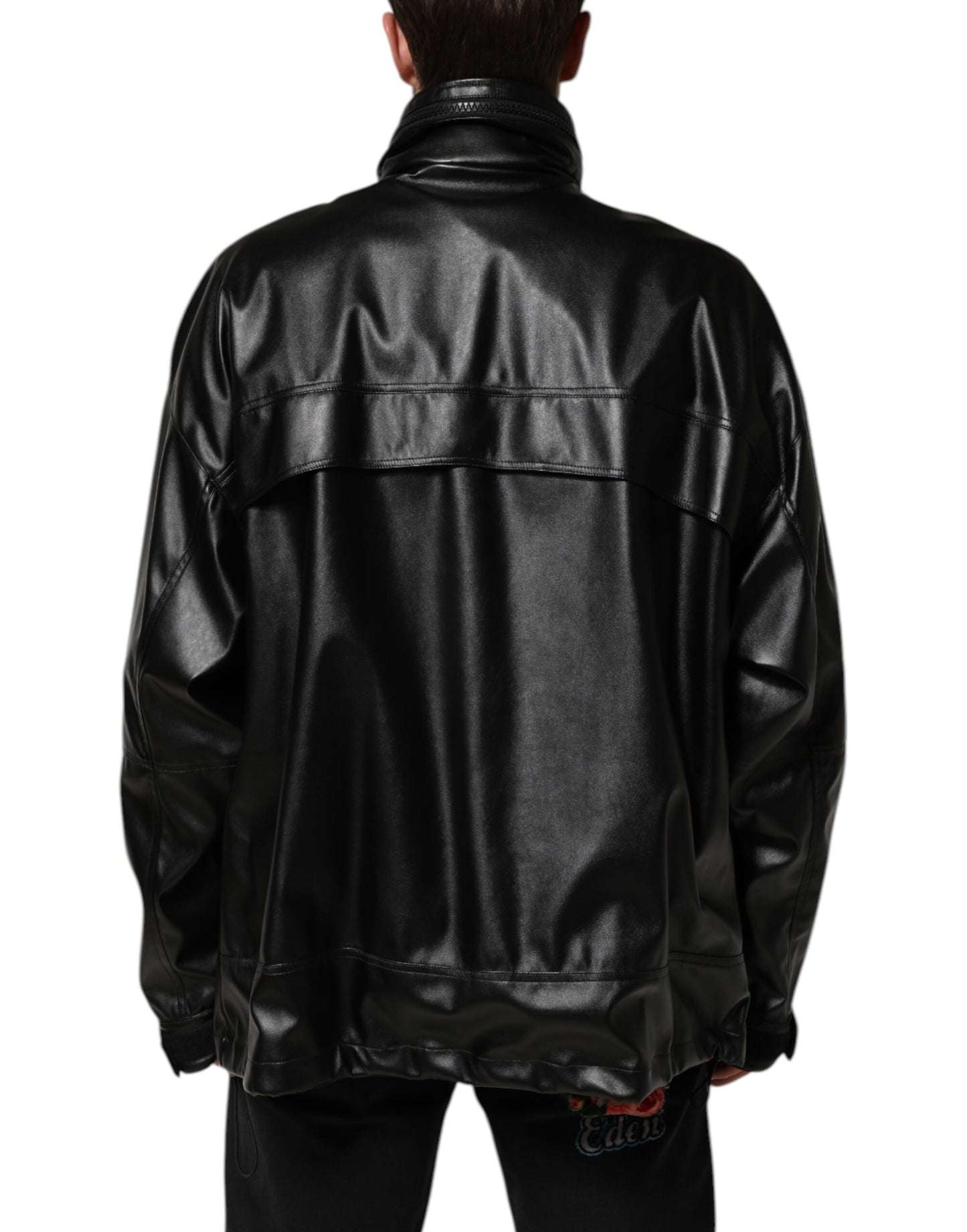Dolce & Gabbana – Bomberjacke aus schwarzem Polyester mit Logo-Schild