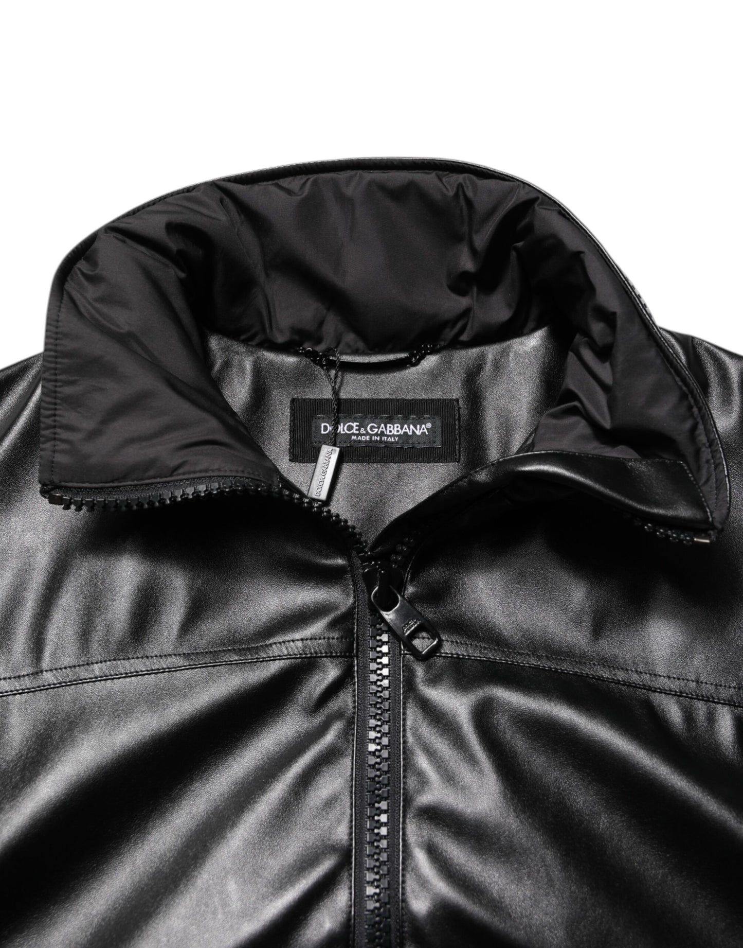 Dolce & Gabbana – Bomberjacke aus schwarzem Polyester mit Logo-Schild
