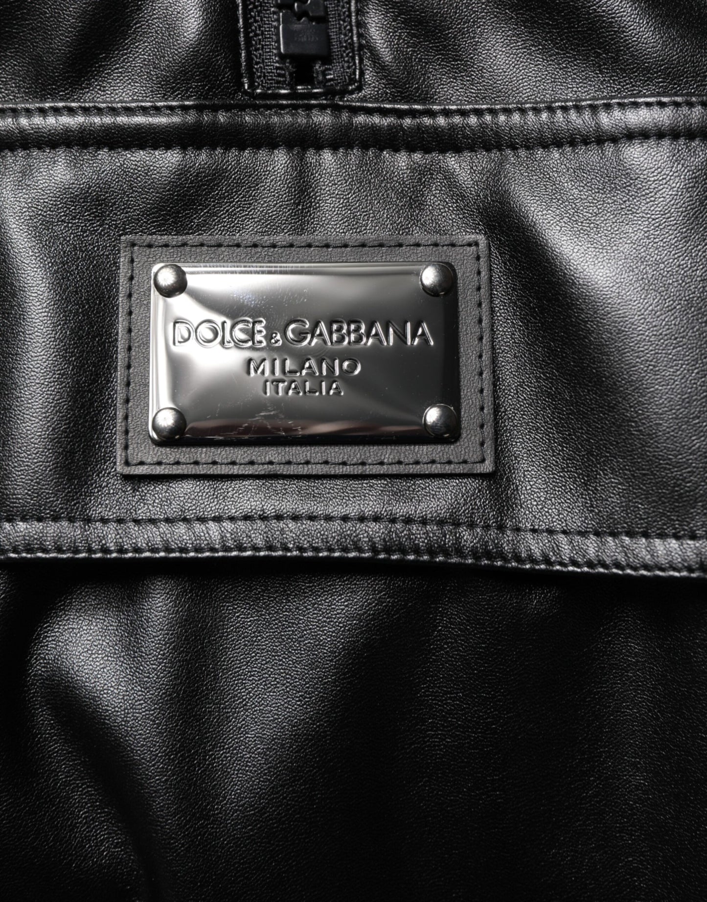 Dolce & Gabbana – Bomberjacke aus schwarzem Polyester mit Logo-Schild