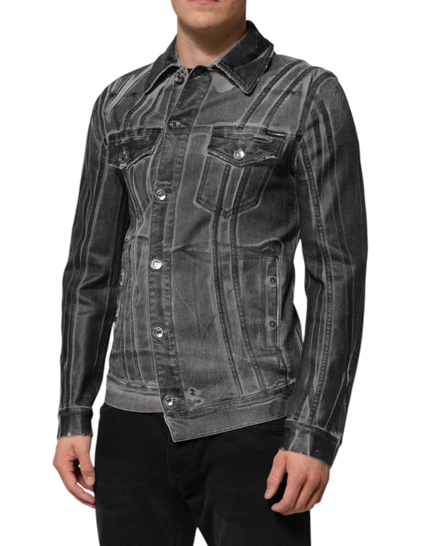 Dolce & Gabbana Graue Jeansjacke aus gewaschener Baumwolle mit Stretch