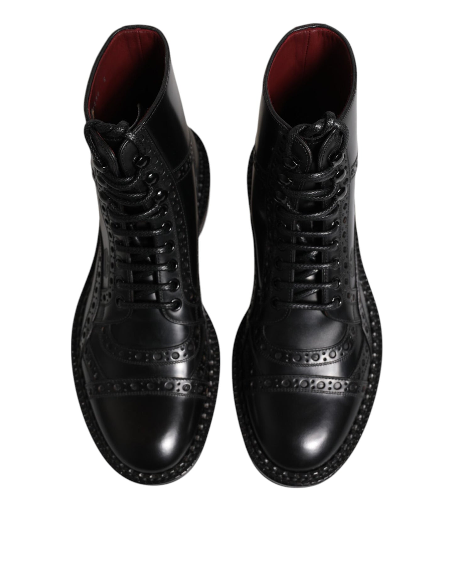 Dolce & Gabbana – Schwarze, wadenhohe Schnürstiefel aus Leder