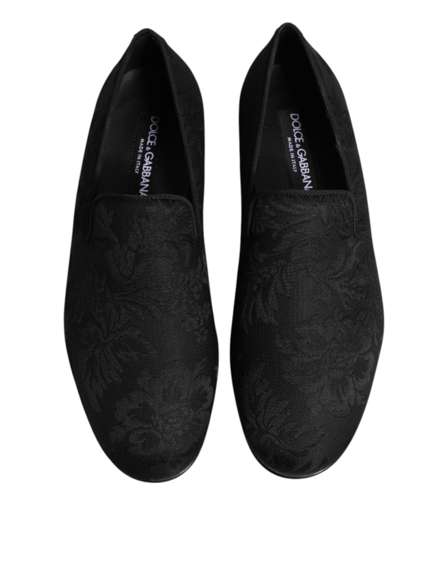 Dolce & Gabbana – Schwarze Loafer aus Brokat mit Blumenmuster für Herren