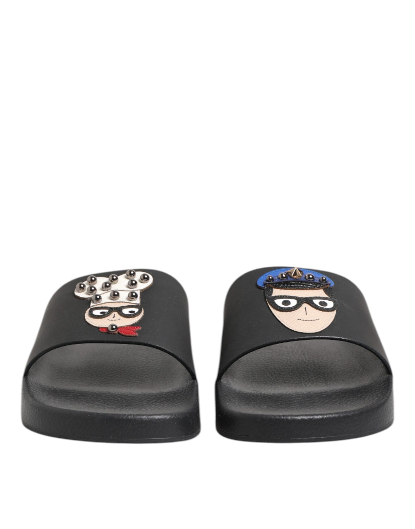 Dolce & Gabbana – Schwarze Leder-Slides, flache Strandschuhe