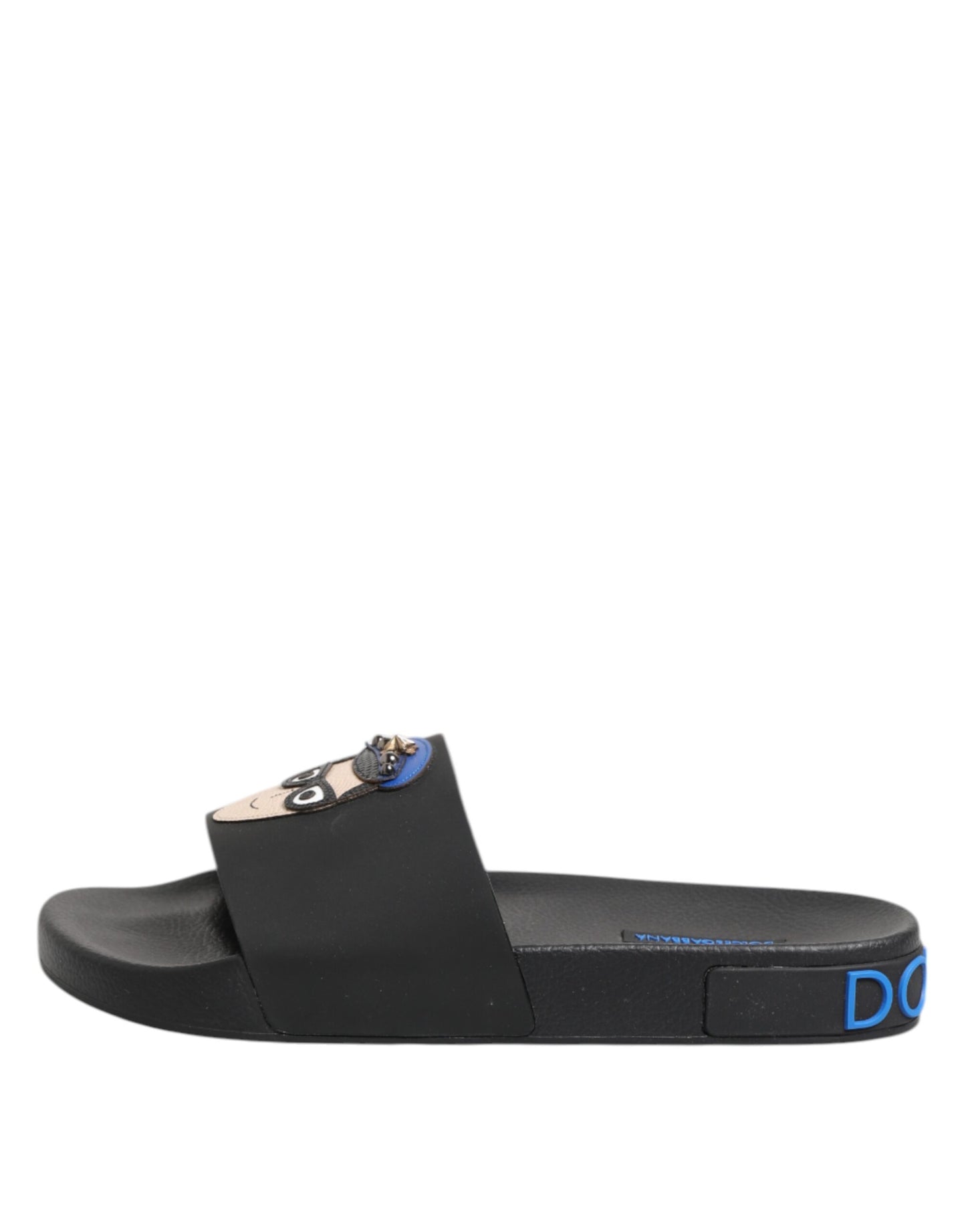 Dolce & Gabbana – Schwarze Leder-Slides, flache Strandschuhe