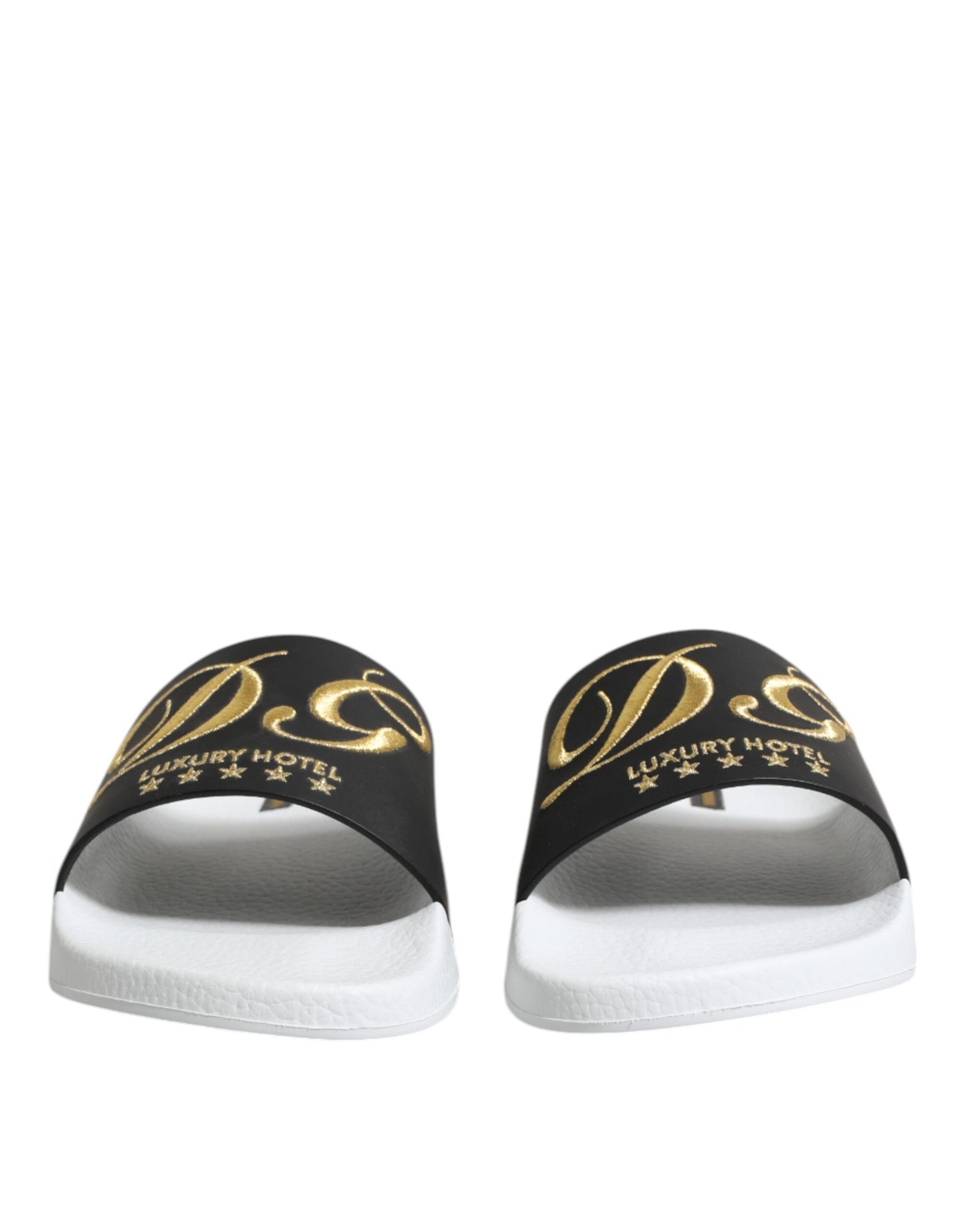 Dolce & Gabbana Weiß Schwarz Leder Sandalen Beachwear Schuhe