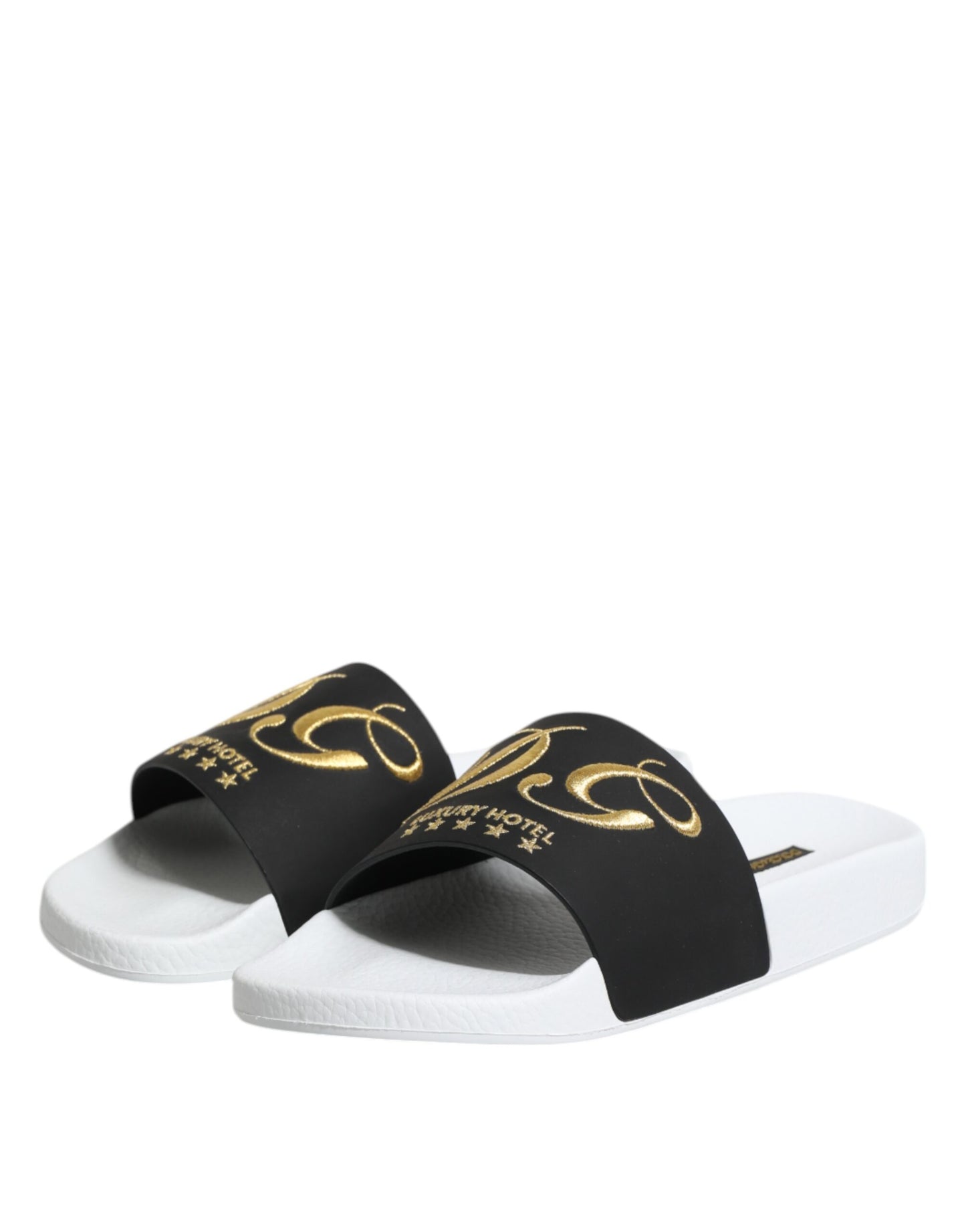 Dolce & Gabbana Weiß Schwarz Leder Sandalen Beachwear Schuhe