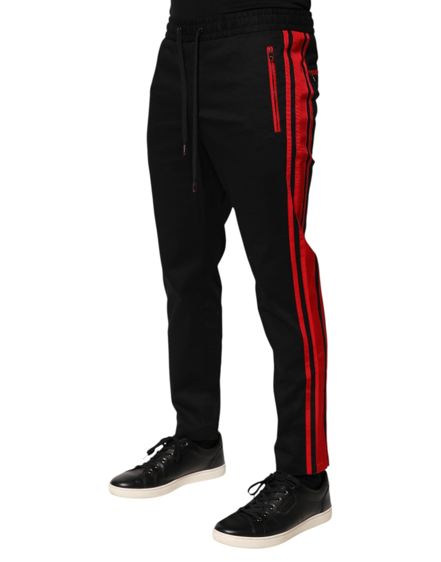 Dolce & Gabbana – Jogginghose aus Baumwolle mit rotem Streifen und Logo