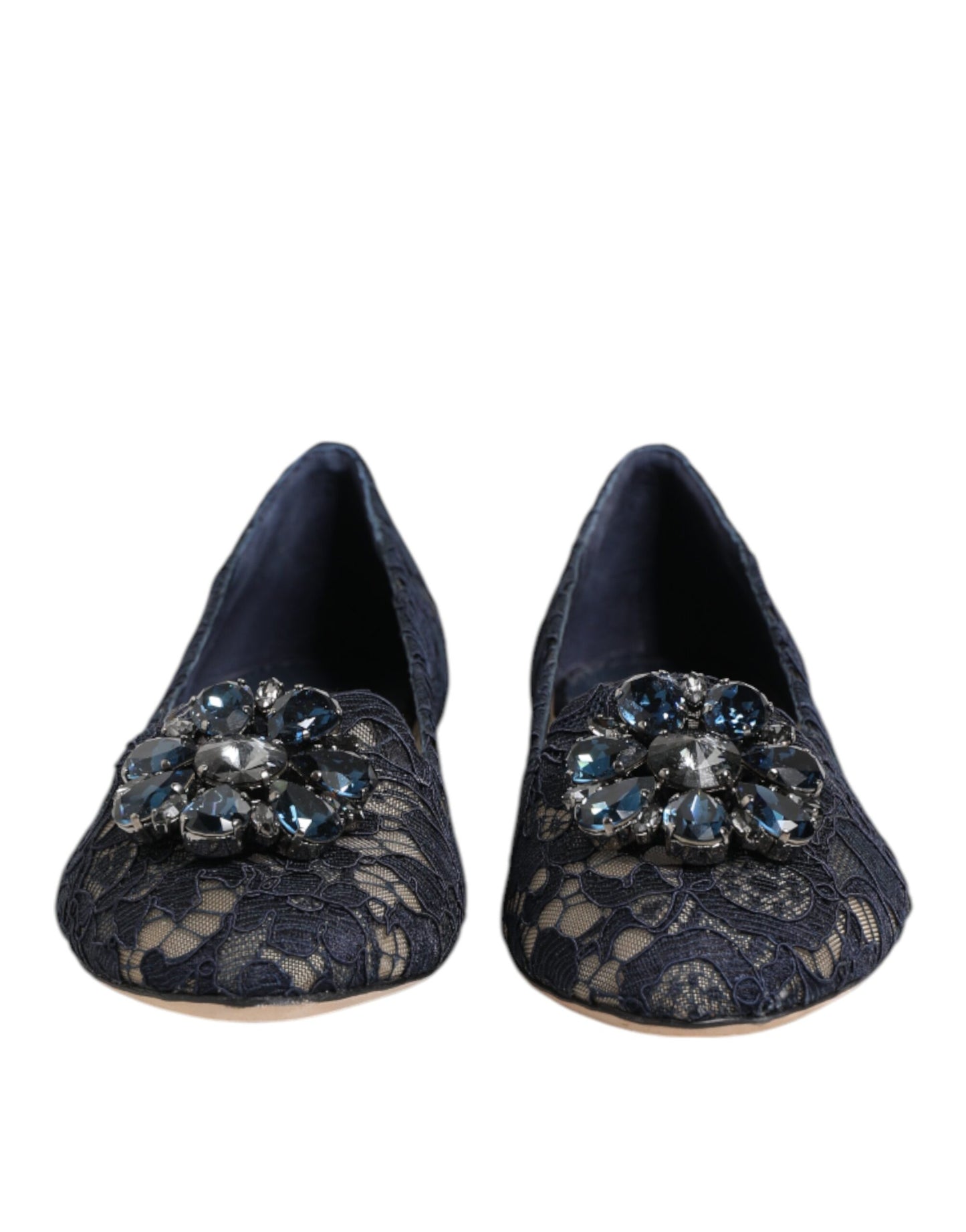 Dolce & Gabbana – Blaue Taormina-Flachschuhe mit Spitzenkristallen