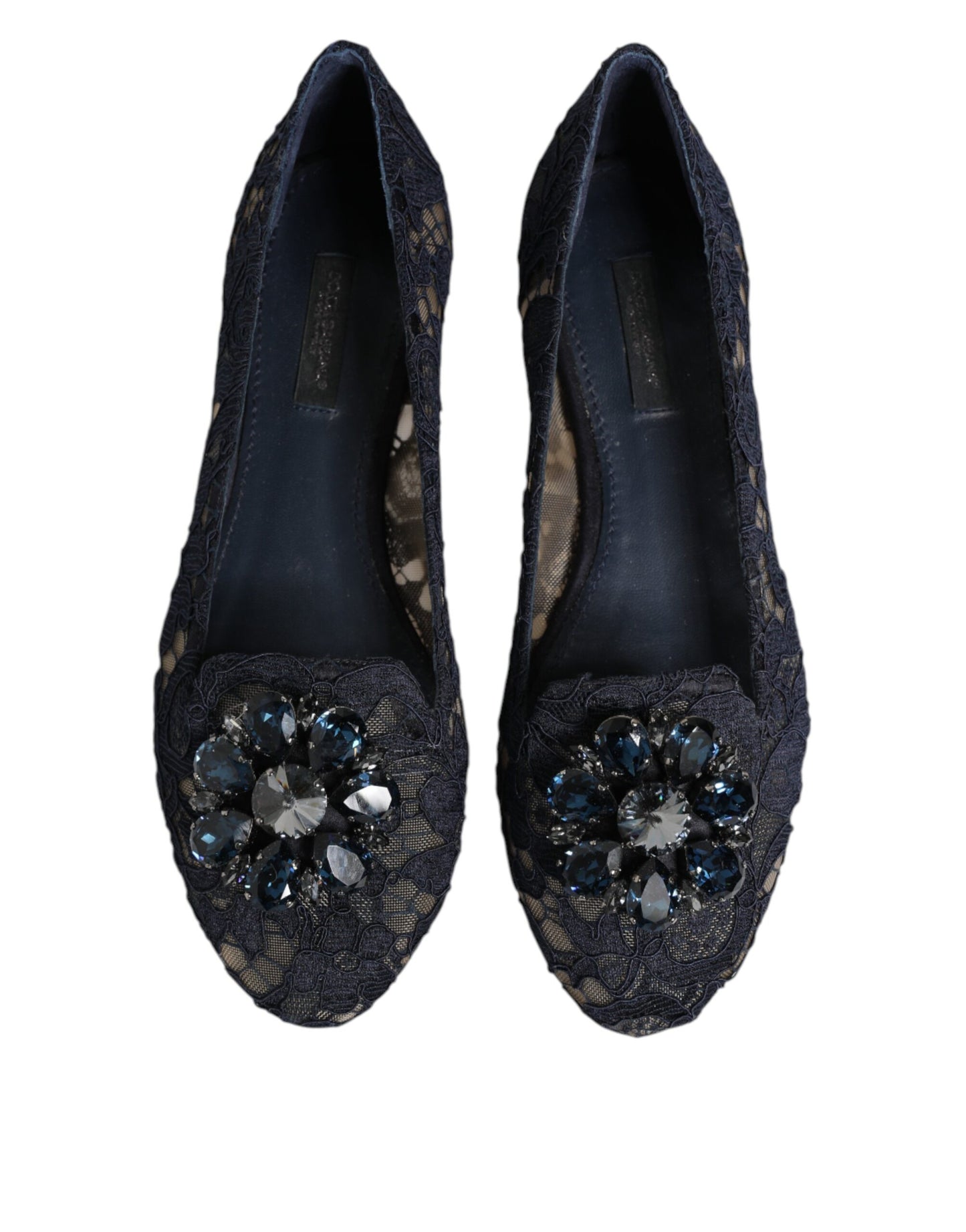 Dolce & Gabbana – Blaue Taormina-Flachschuhe mit Spitzenkristallen