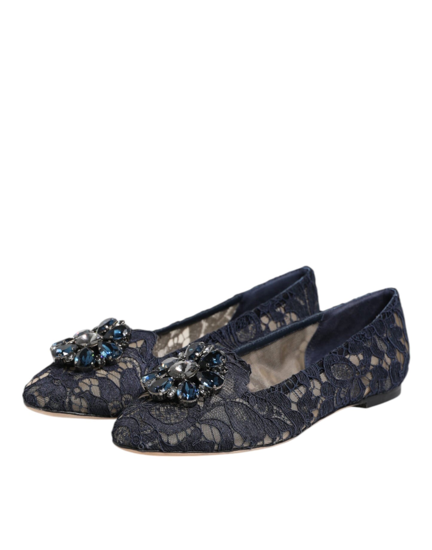 Dolce & Gabbana – Blaue Taormina-Flachschuhe mit Spitzenkristallen