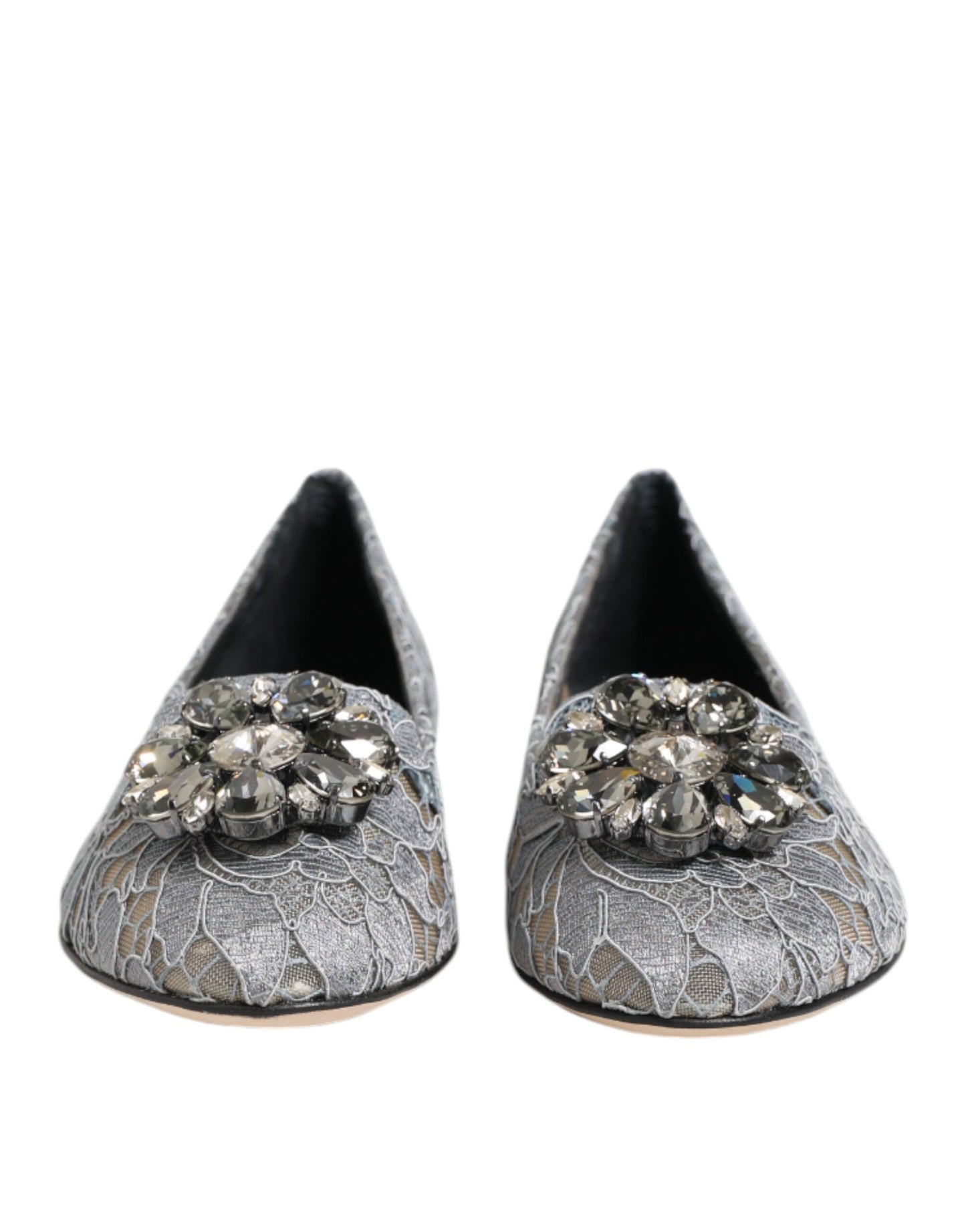 Dolce & Gabbana Graue Taormina-Flachschuhe mit Spitzenkristallen