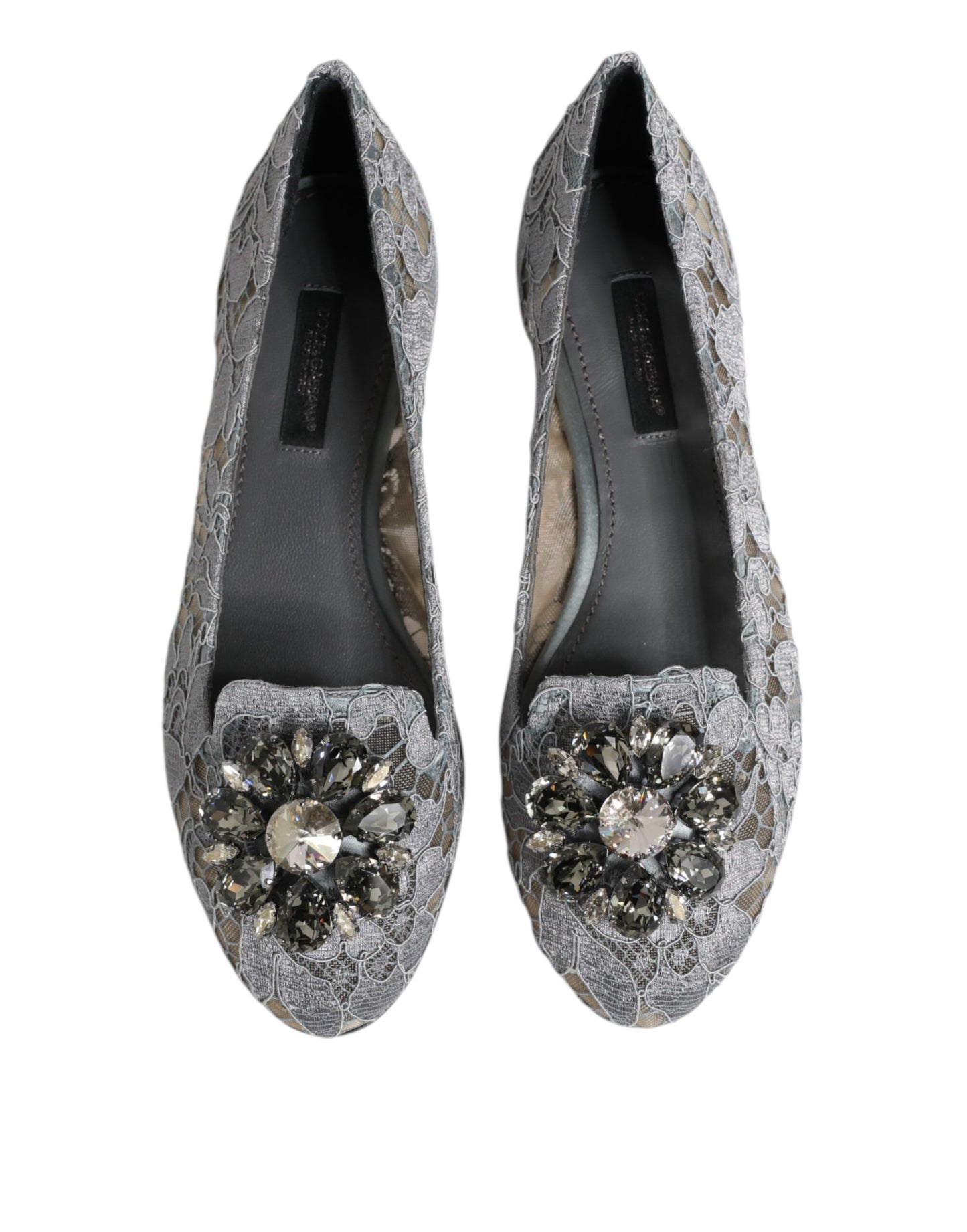 Dolce & Gabbana Graue Taormina-Flachschuhe mit Spitzenkristallen
