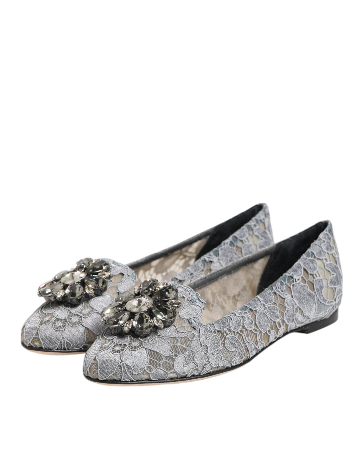 Dolce & Gabbana Graue Taormina-Flachschuhe mit Spitzenkristallen