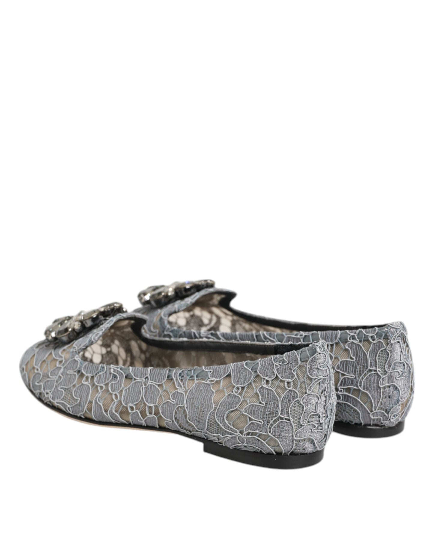 Dolce & Gabbana Graue Taormina-Flachschuhe mit Spitzenkristallen