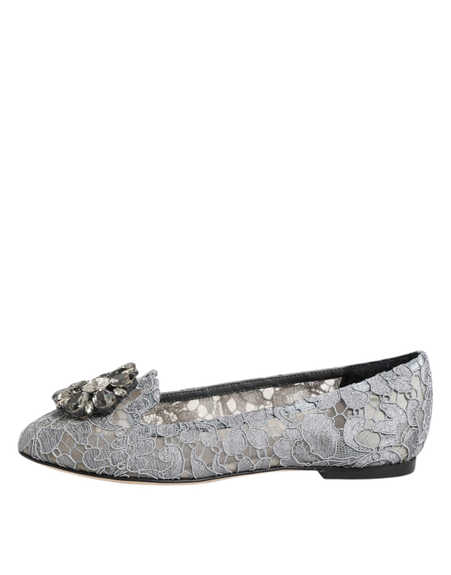 Dolce & Gabbana Graue Taormina-Flachschuhe mit Spitzenkristallen