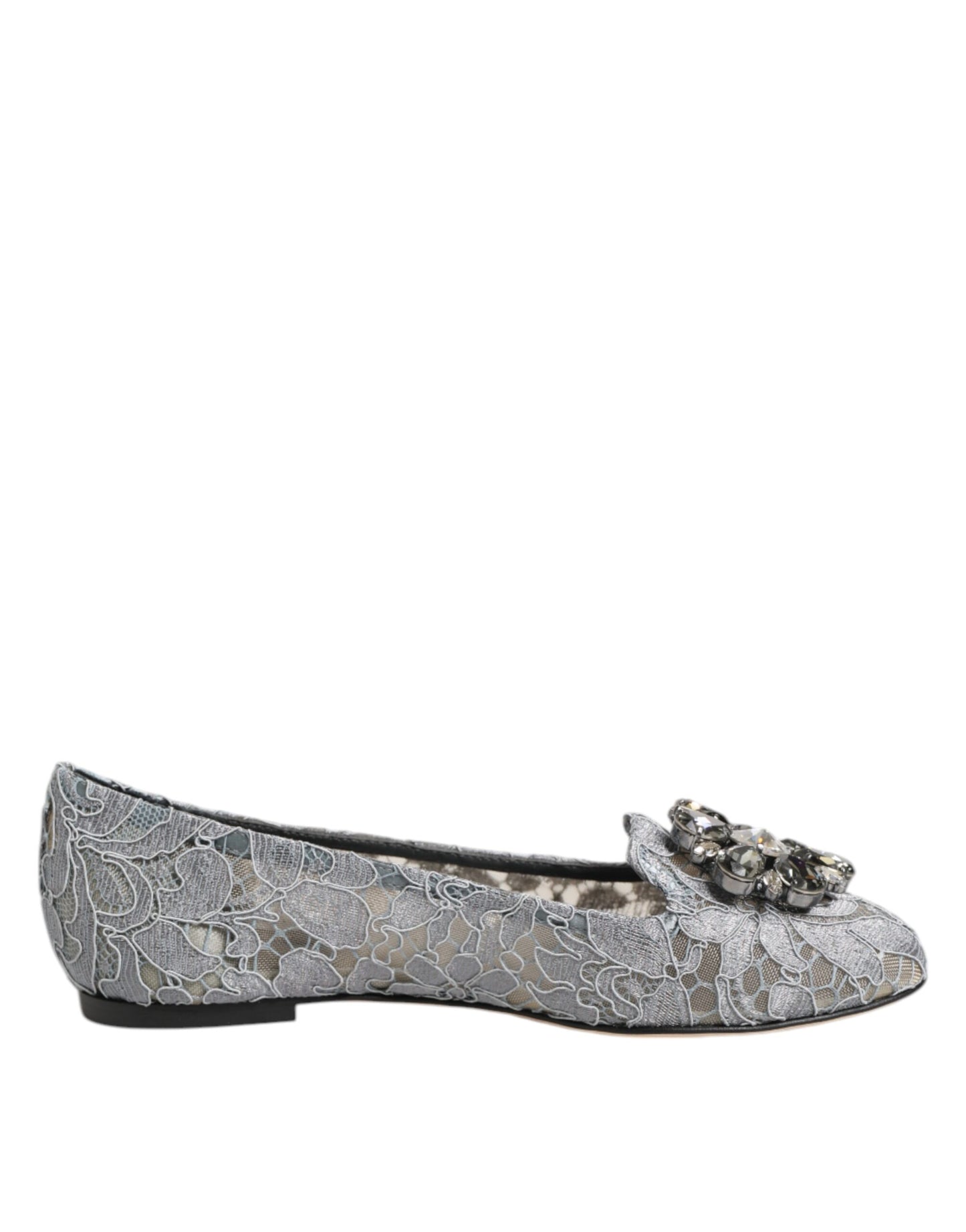 Dolce & Gabbana Graue Taormina-Flachschuhe mit Spitzenkristallen