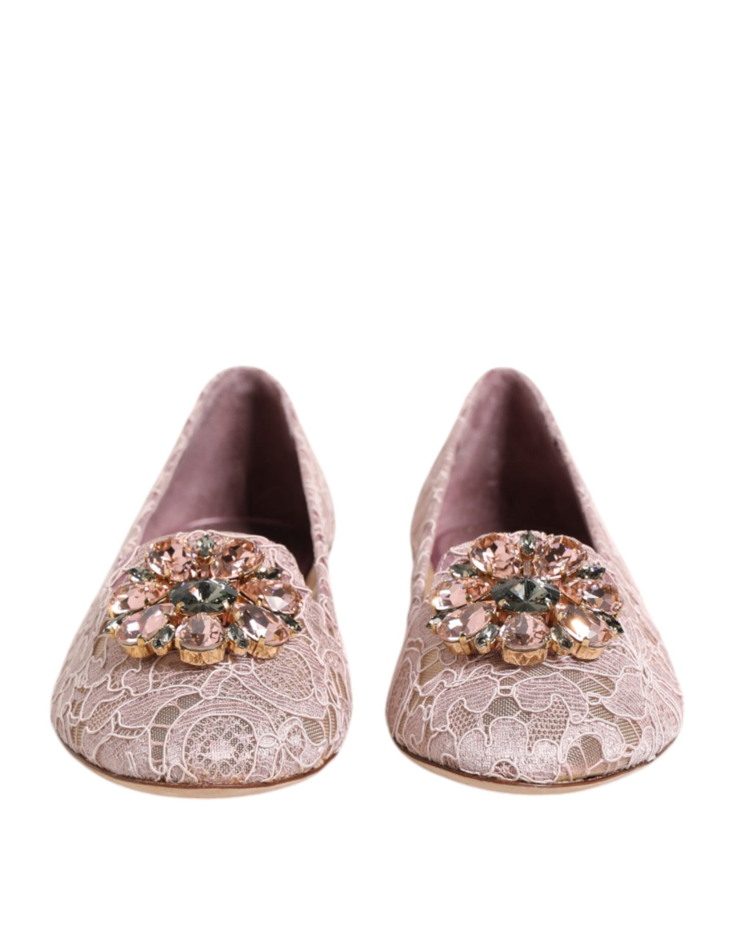 Dolce & Gabbana – Rosa Taormina – Flache Schuhe mit Spitzen und Kristallen