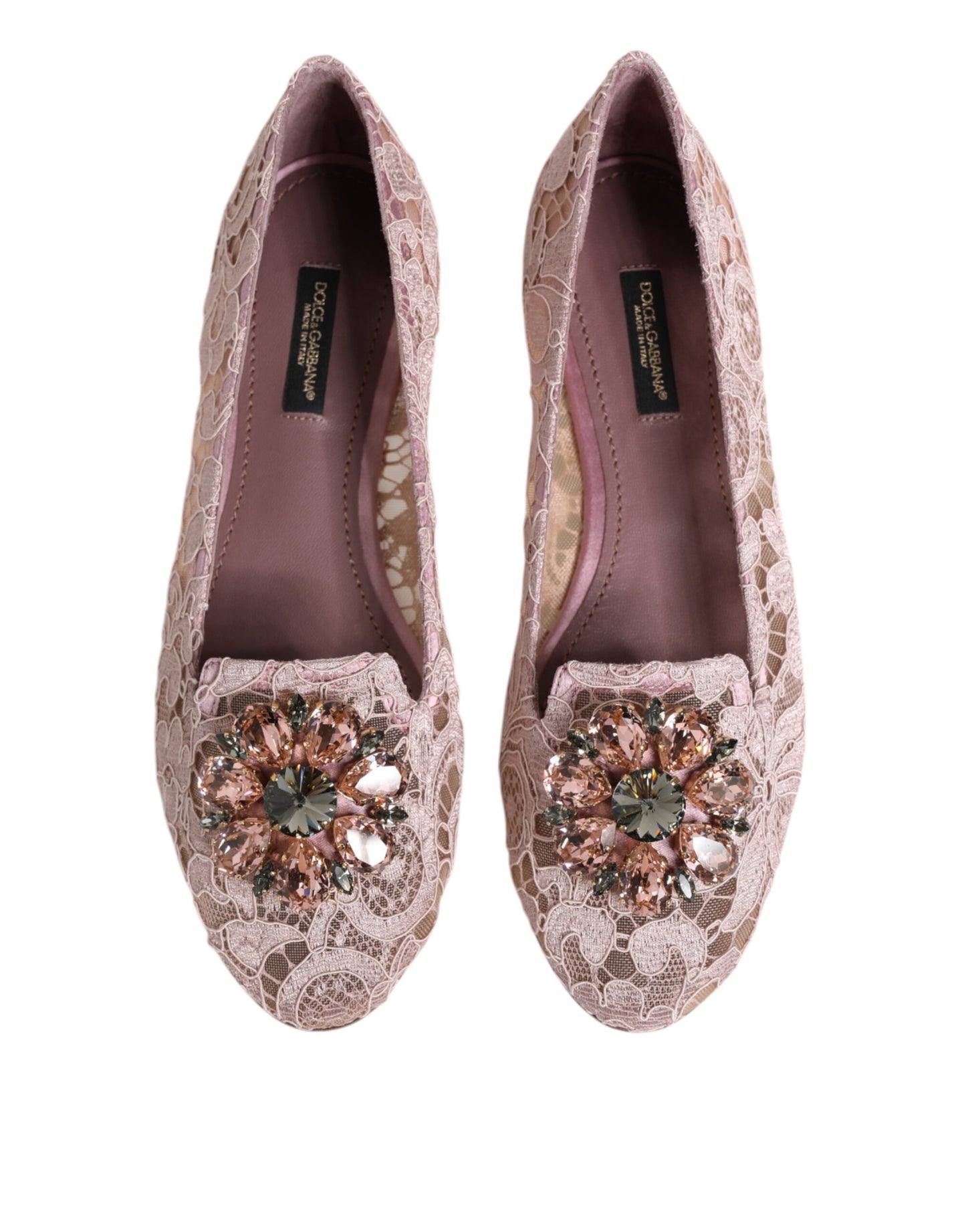 Dolce & Gabbana – Rosa Taormina – Flache Schuhe mit Spitzen und Kristallen