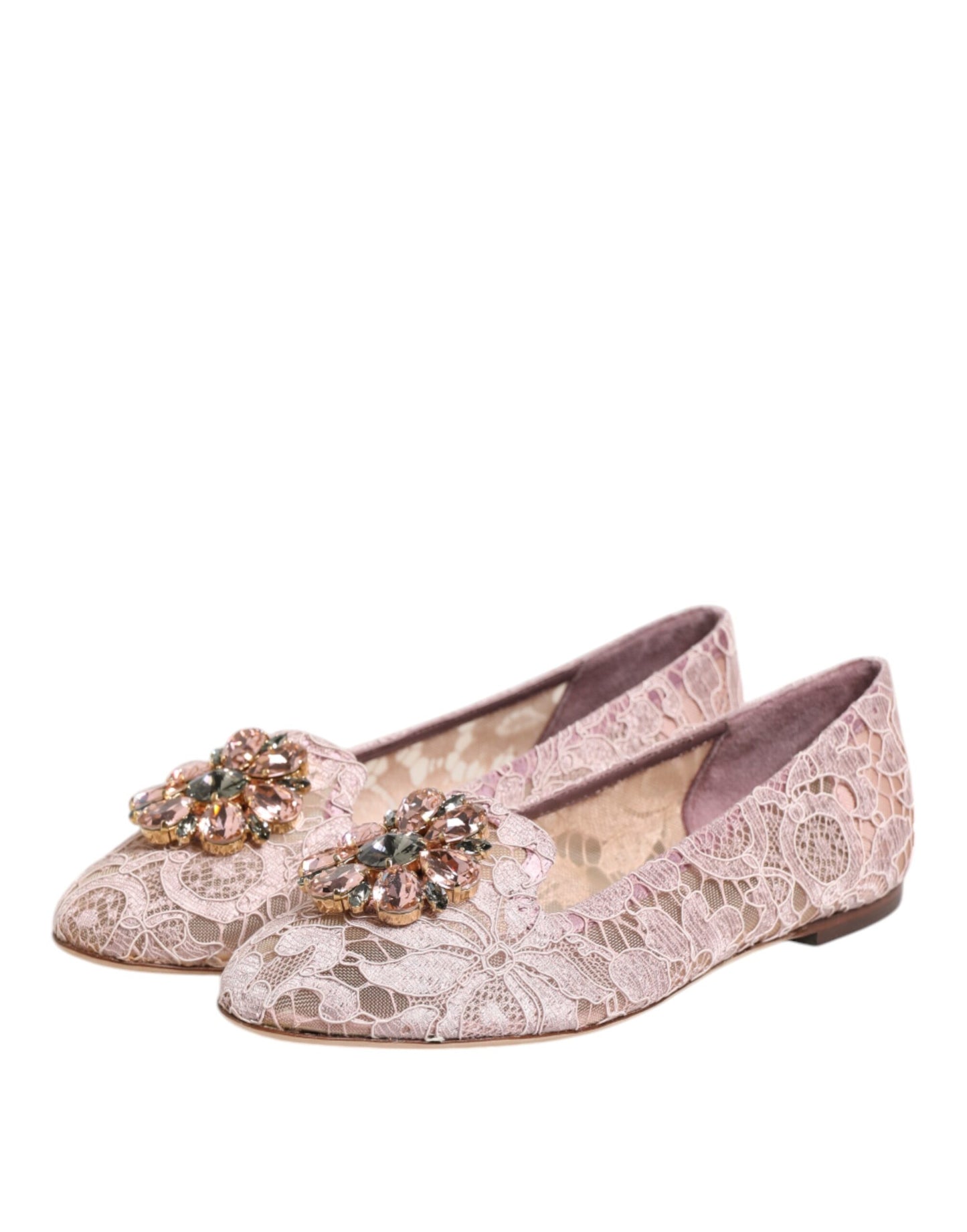 Dolce & Gabbana – Rosa Taormina – Flache Schuhe mit Spitzen und Kristallen