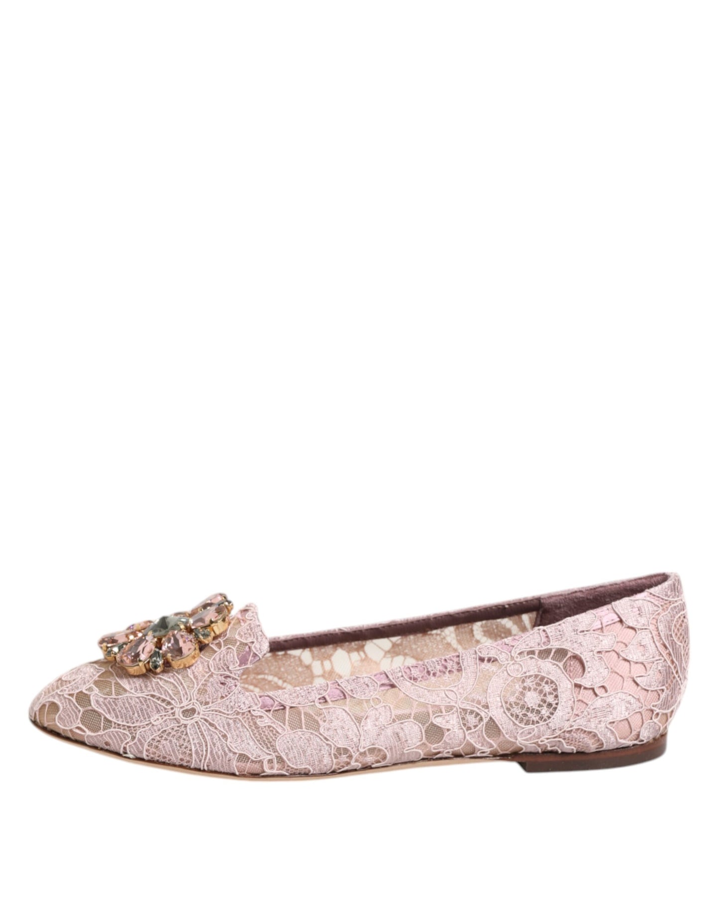 Dolce & Gabbana – Rosa Taormina – Flache Schuhe mit Spitzen und Kristallen