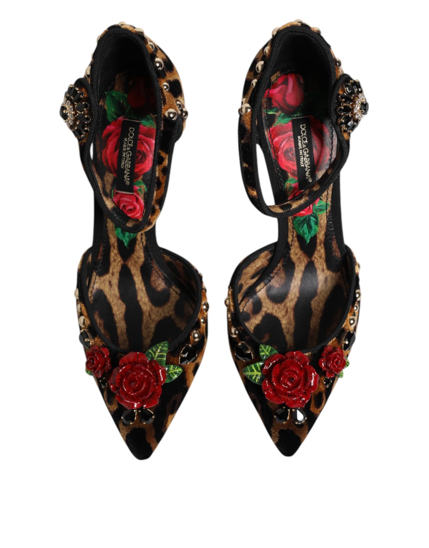 Dolce & Gabbana – Pumps mit Leopardenmuster und Kristallrosen in Braun