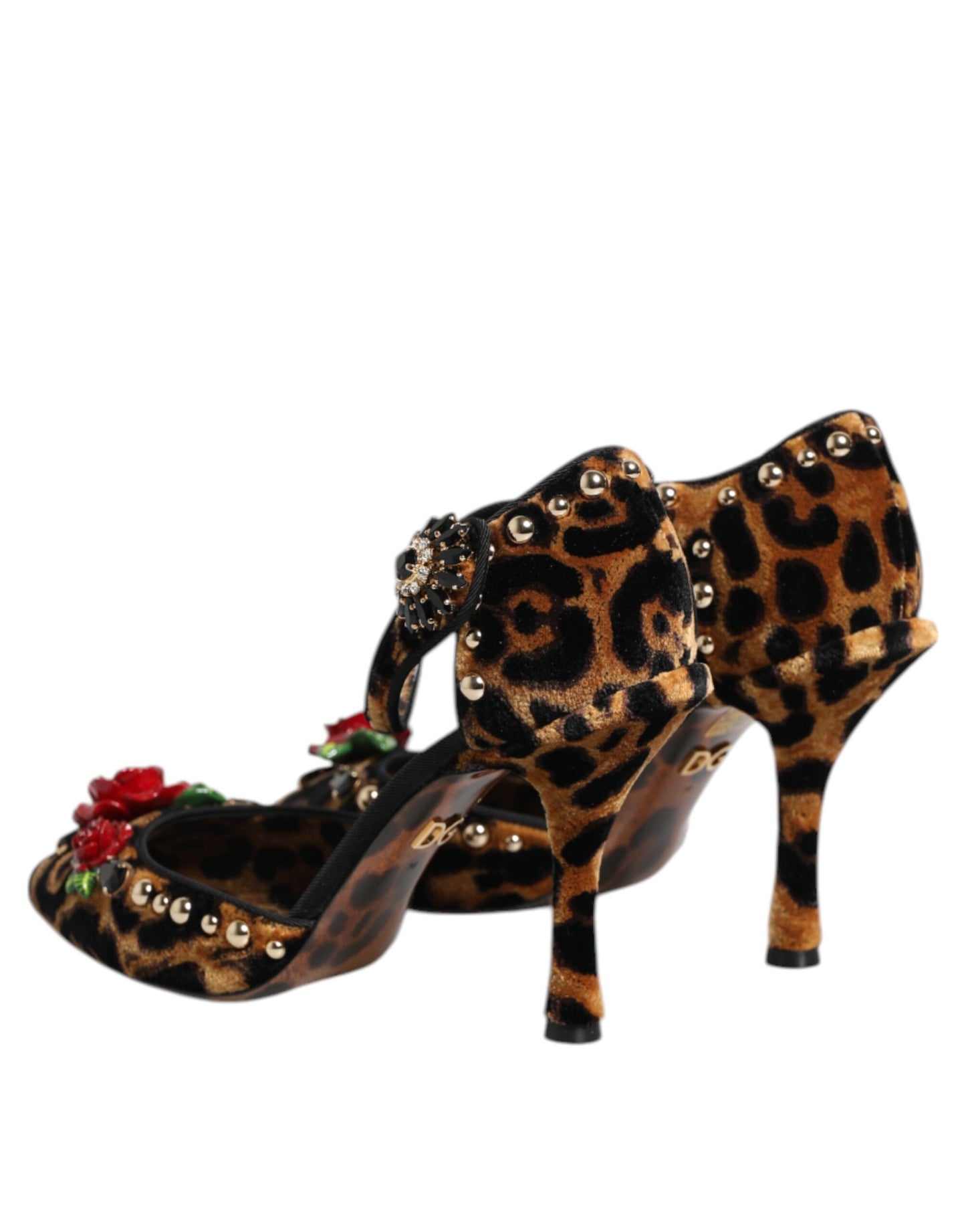 Dolce & Gabbana – Pumps mit Leopardenmuster und Kristallrosen in Braun