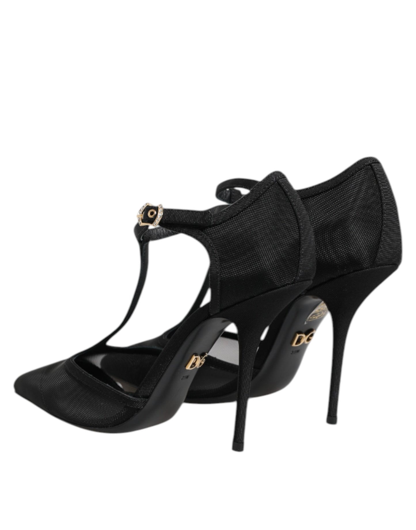 Dolce & Gabbana – Schwarze High Heels mit T-Riemen aus Mesh mit Stilettoabsatz