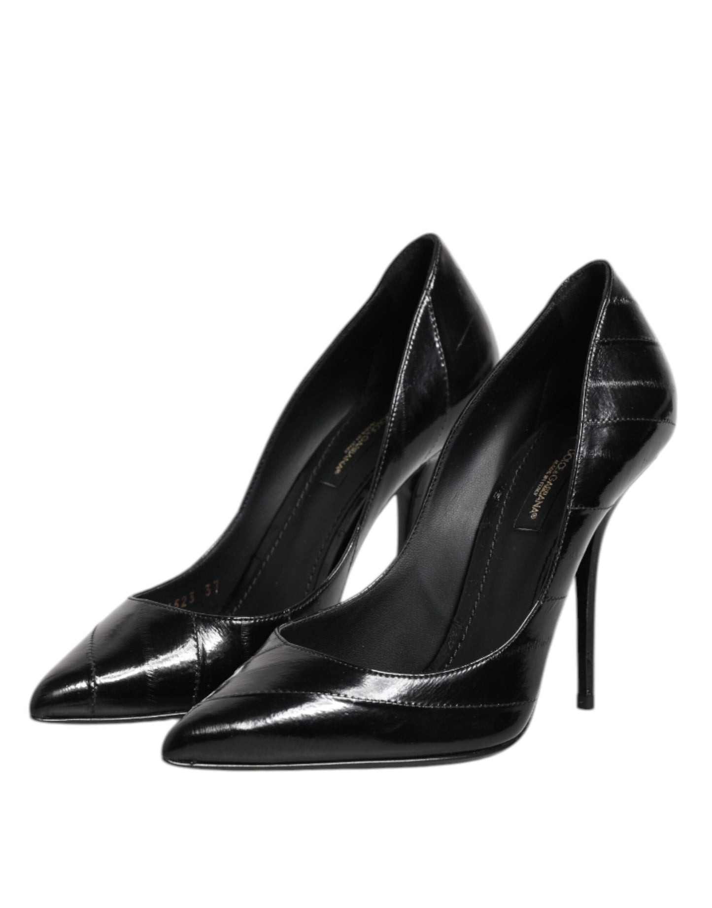 Dolce & Gabbana Schwarze Leder Stiletto High Heels Pumps Schuhe
