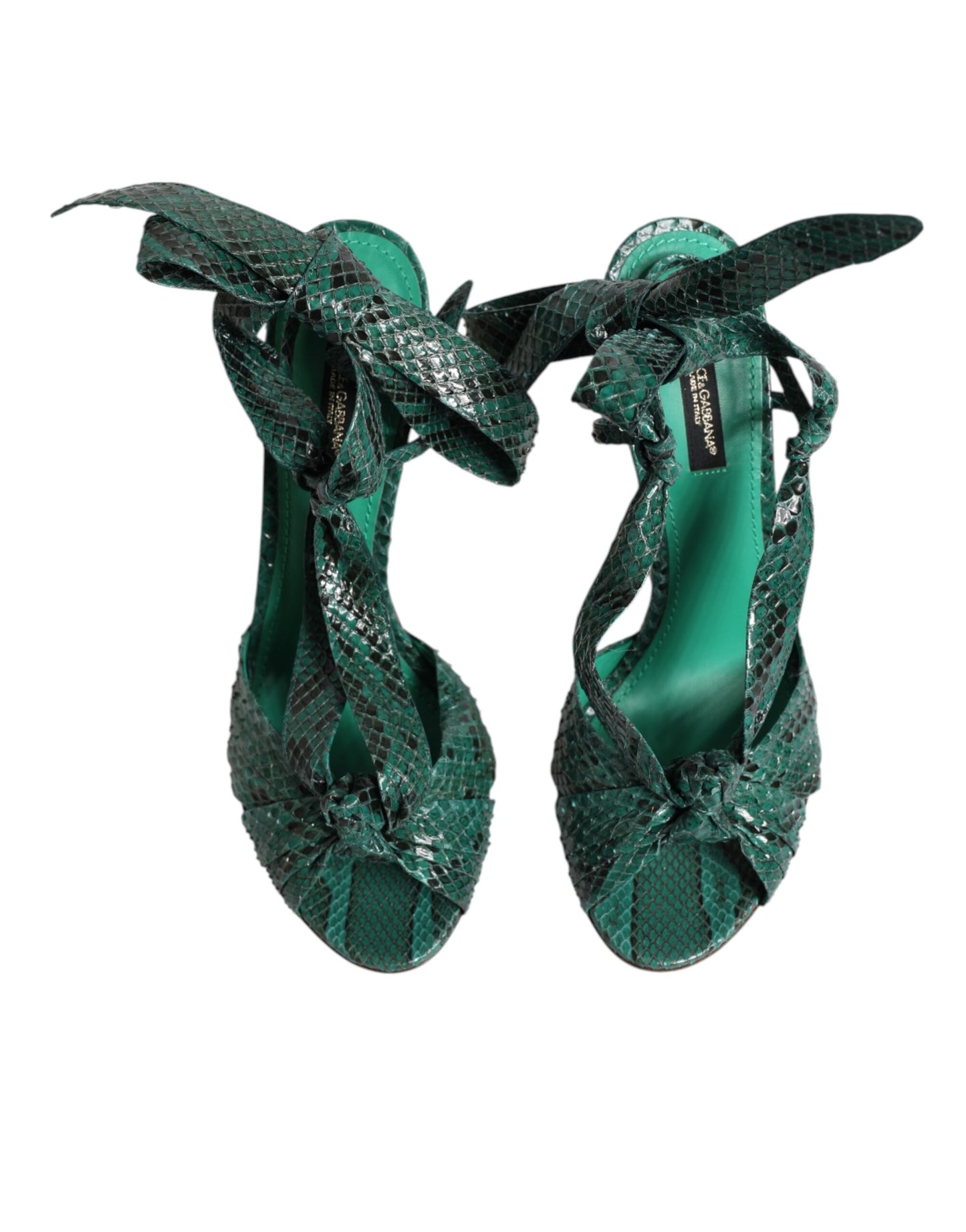 Dolce & Gabbana Grüne Pythonleder Heels Sandalen Schuhe