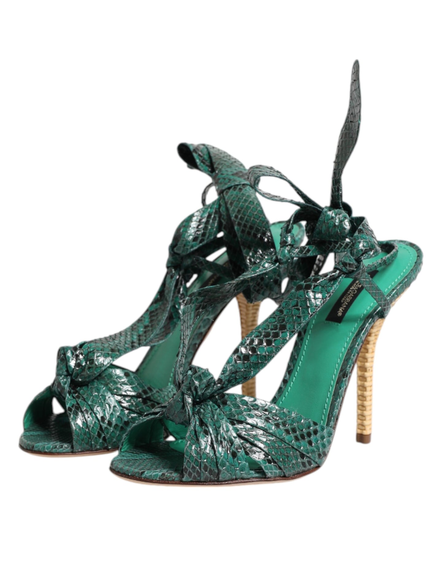 Dolce & Gabbana Grüne Pythonleder Heels Sandalen Schuhe