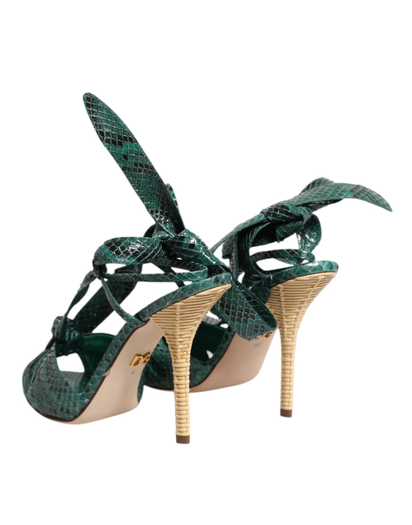 Dolce & Gabbana Grüne Pythonleder Heels Sandalen Schuhe