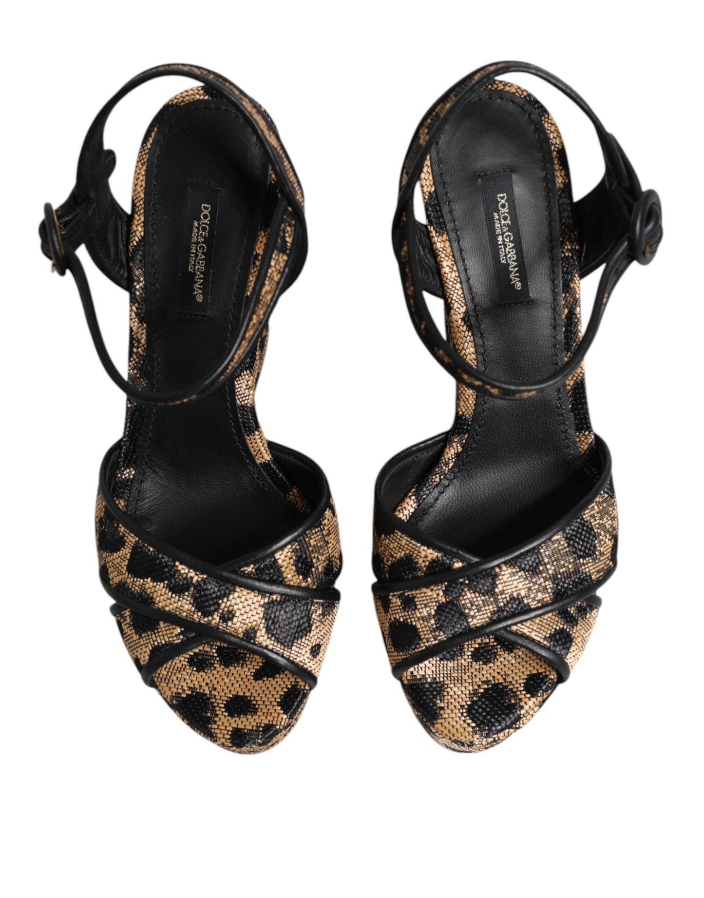 Dolce & Gabbana Braune Sandalen mit Keilabsatz und Knöchelriemen in Leopardenmuster