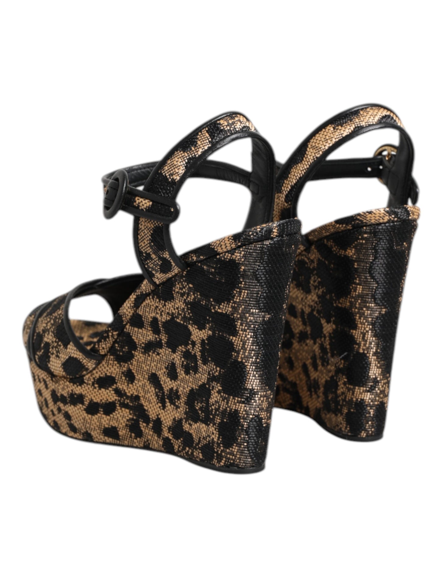 Dolce & Gabbana Braune Sandalen mit Keilabsatz und Knöchelriemen in Leopardenmuster