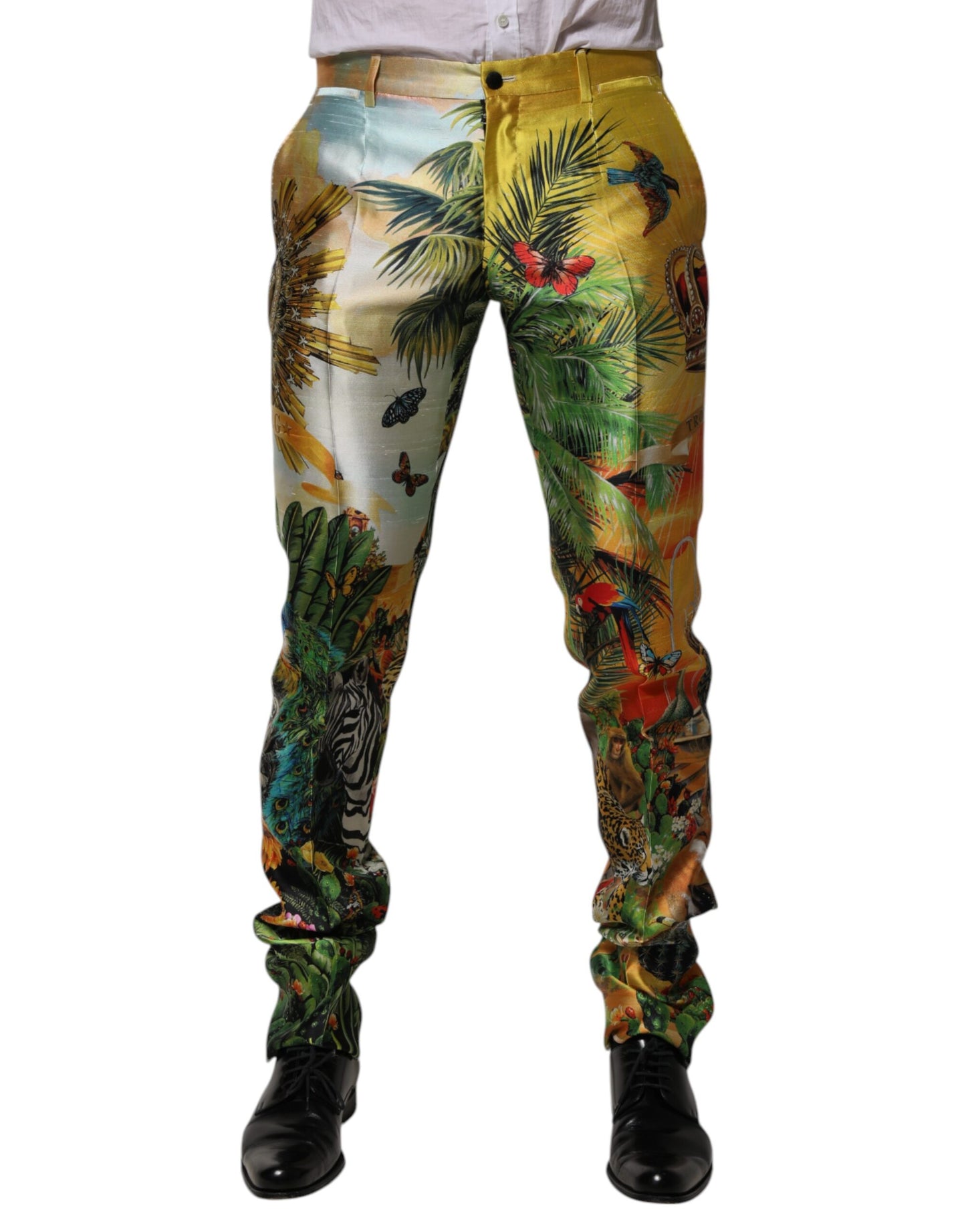 Dolce & Gabbana Herren Skinny-Hose aus Seide mit mehrfarbigem Waldprint