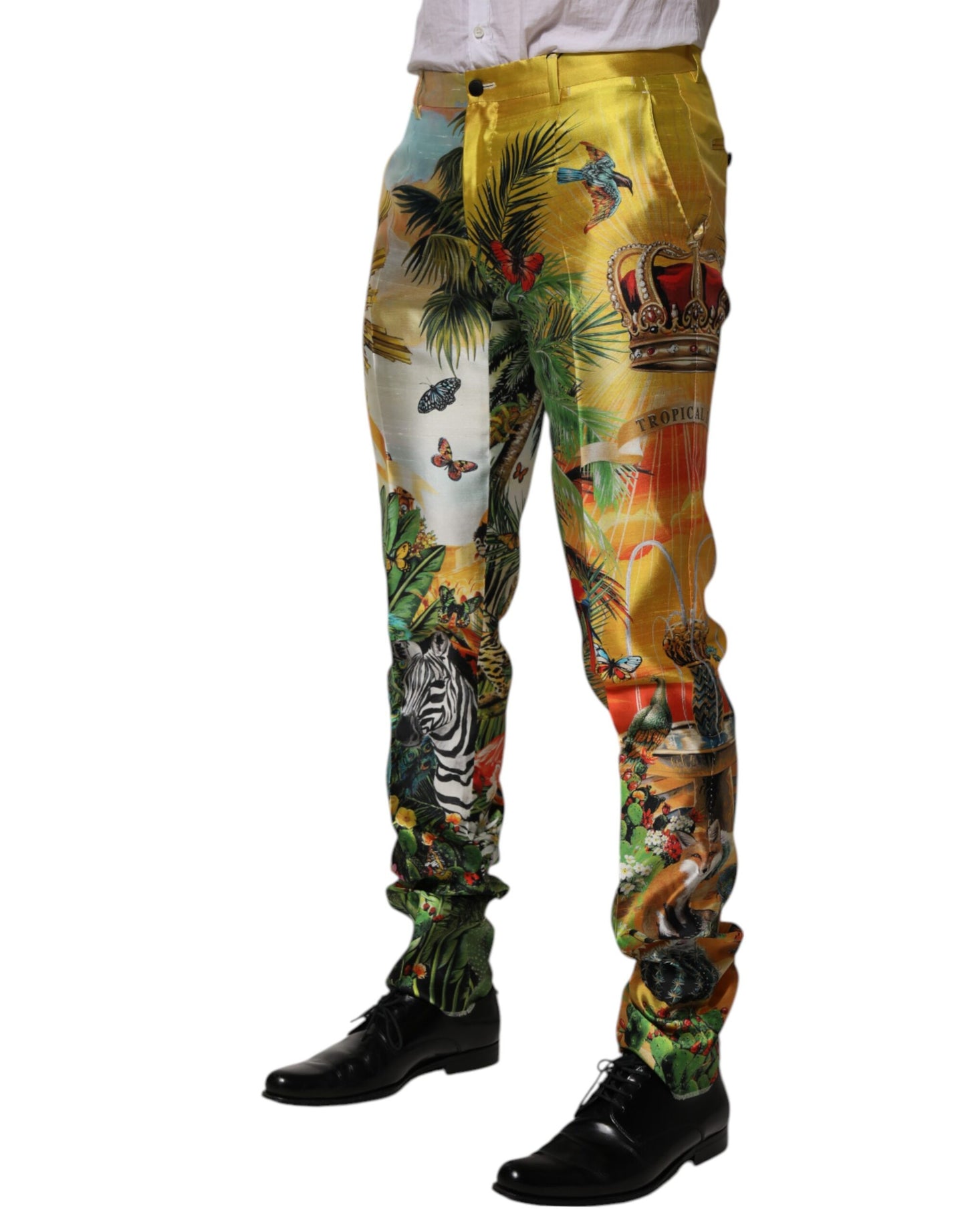 Dolce & Gabbana Herren Skinny-Hose aus Seide mit mehrfarbigem Waldprint