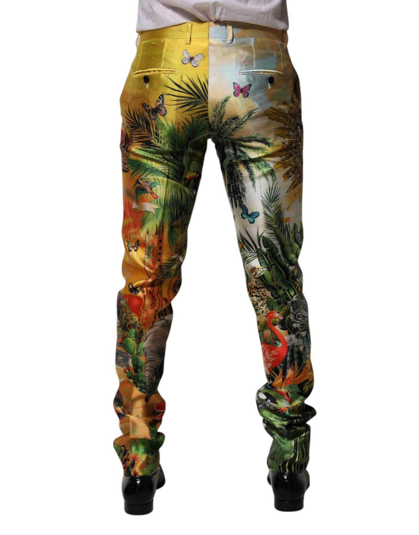 Dolce & Gabbana Herren Skinny-Hose aus Seide mit mehrfarbigem Waldprint