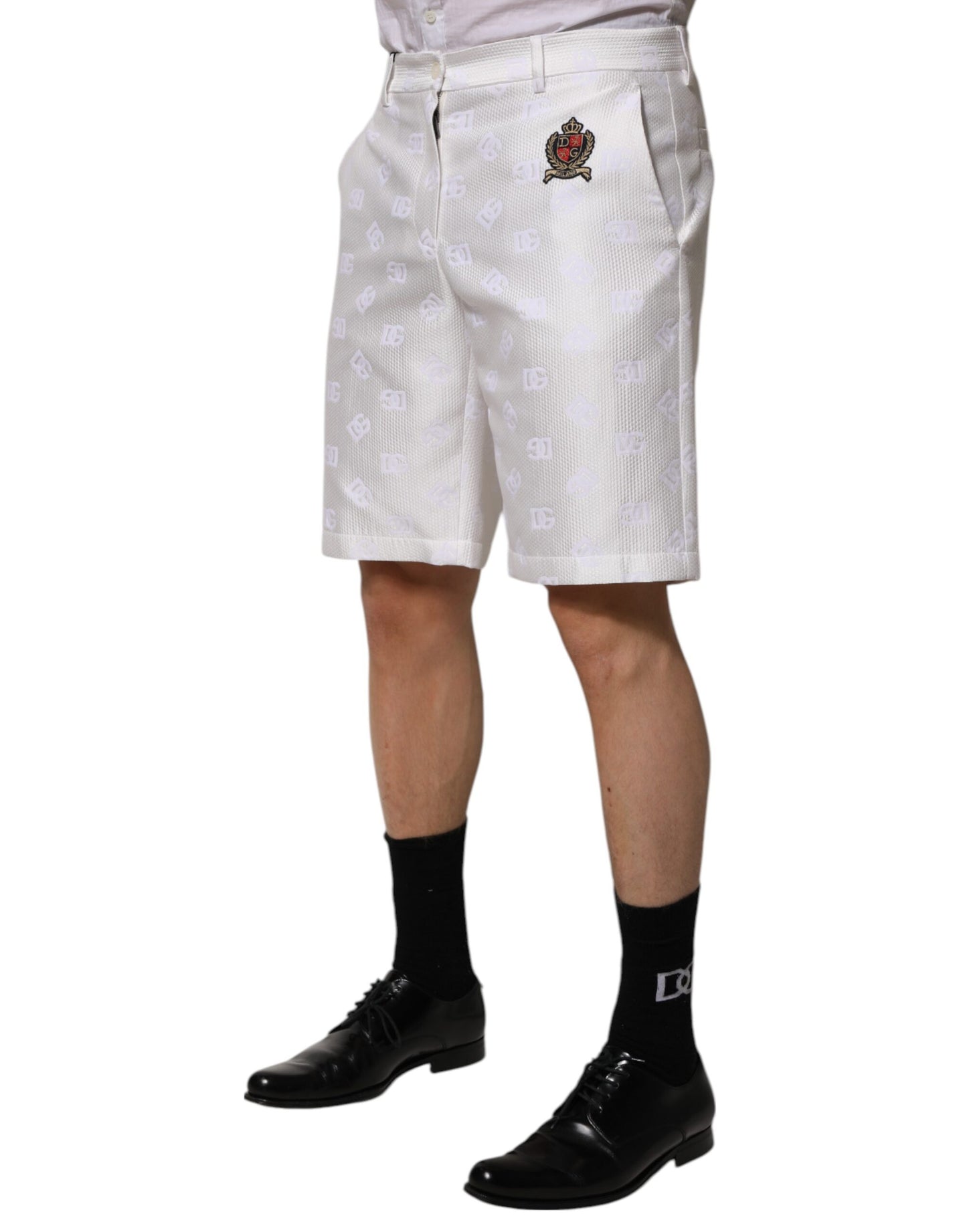 Dolce & Gabbana – Weiße Baumwoll-Hosenshorts mit DNA-DG-Patch-Logo