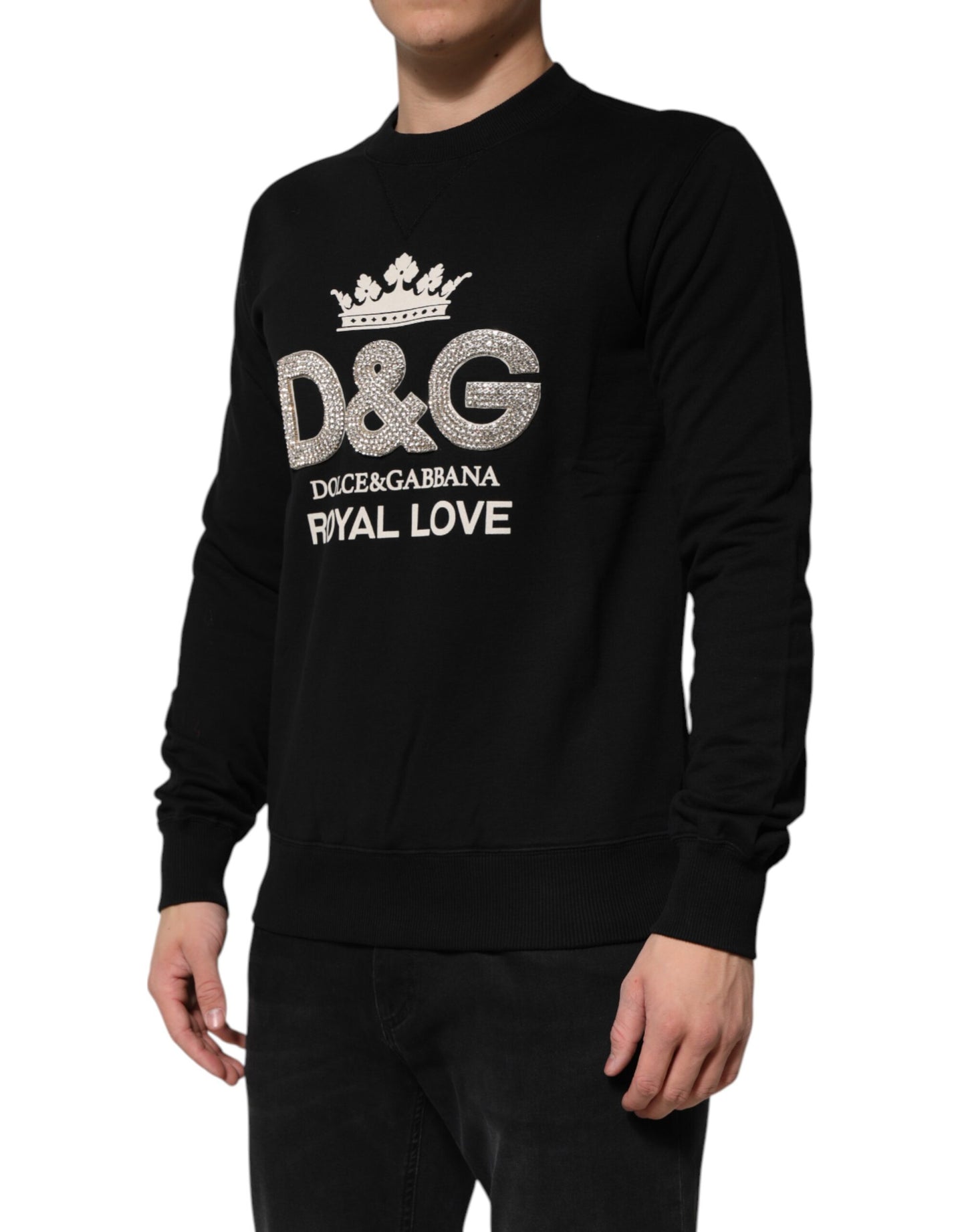 Dolce & Gabbana – Schwarzer Baumwollpullover mit DG-Kristallverzierung