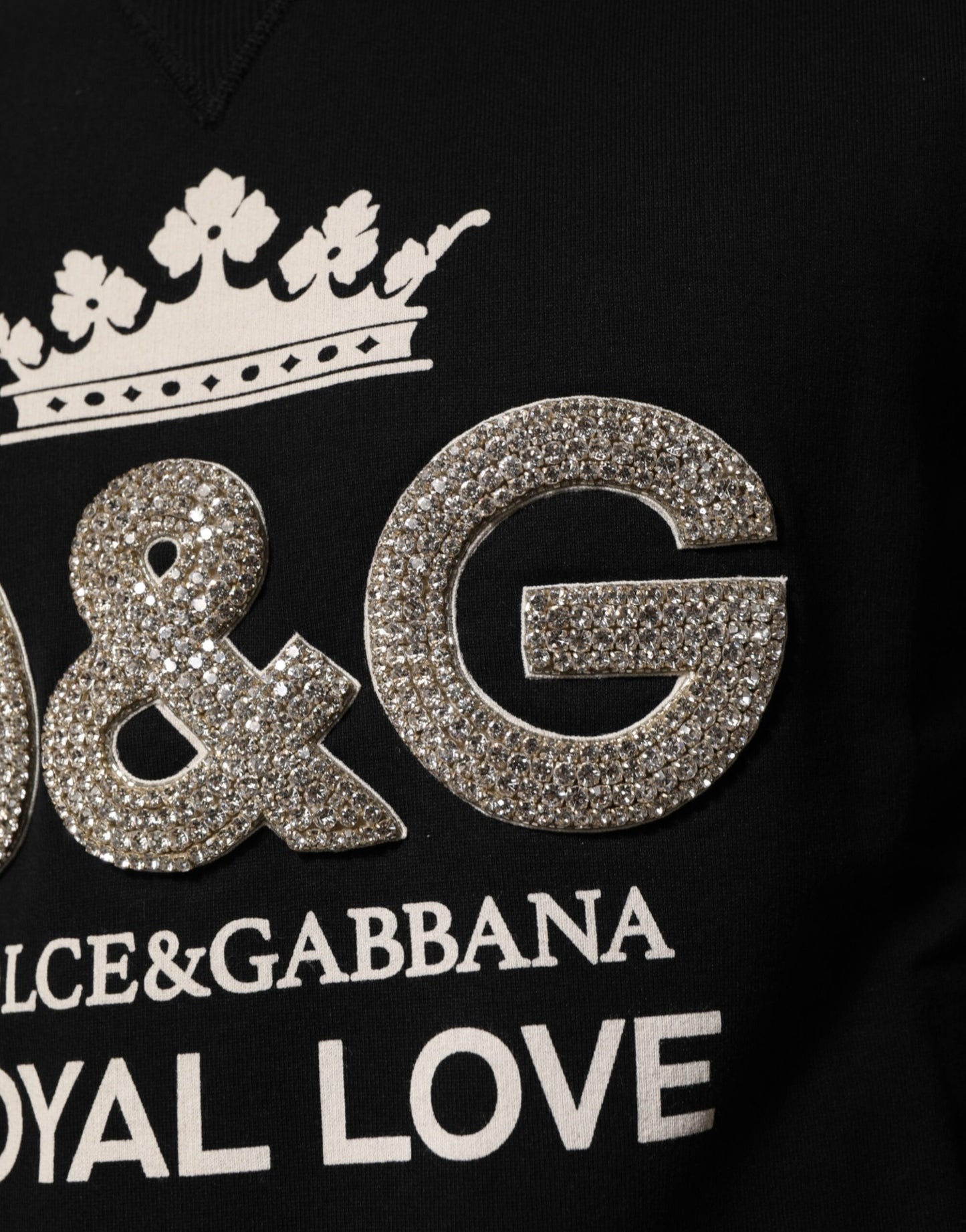 Dolce & Gabbana – Schwarzer Baumwollpullover mit DG-Kristallverzierung