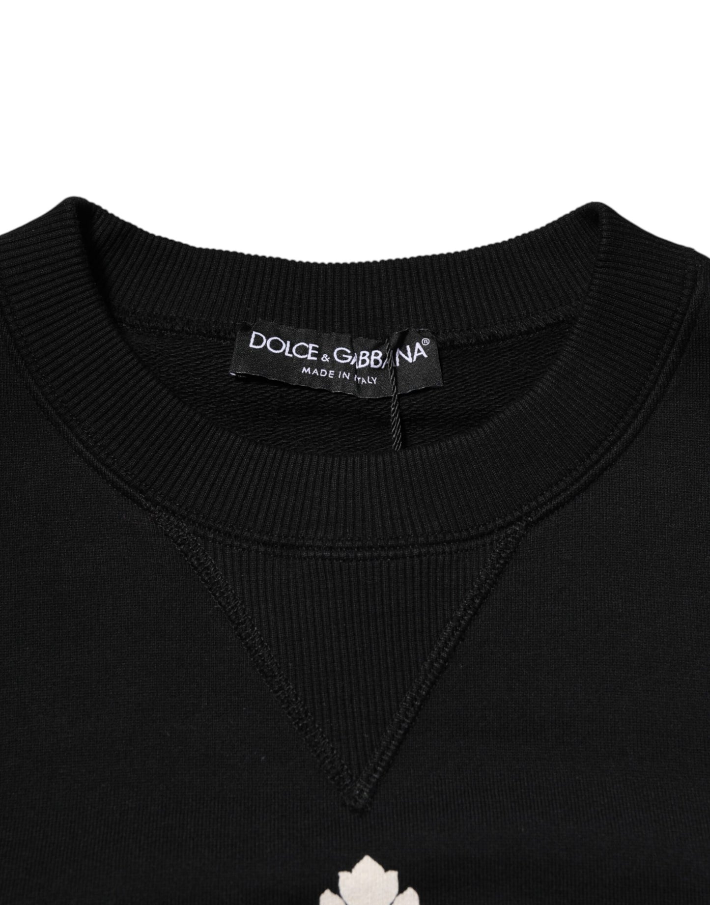 Dolce & Gabbana – Schwarzer Baumwollpullover mit DG-Kristallverzierung