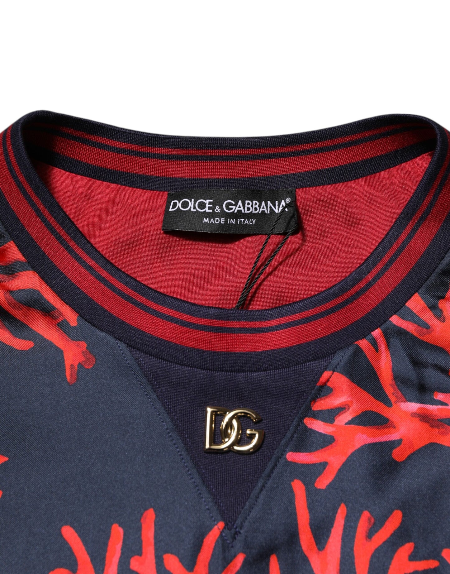 Dolce & Gabbana Marineblauer Pullover aus Seide mit Korallendruck