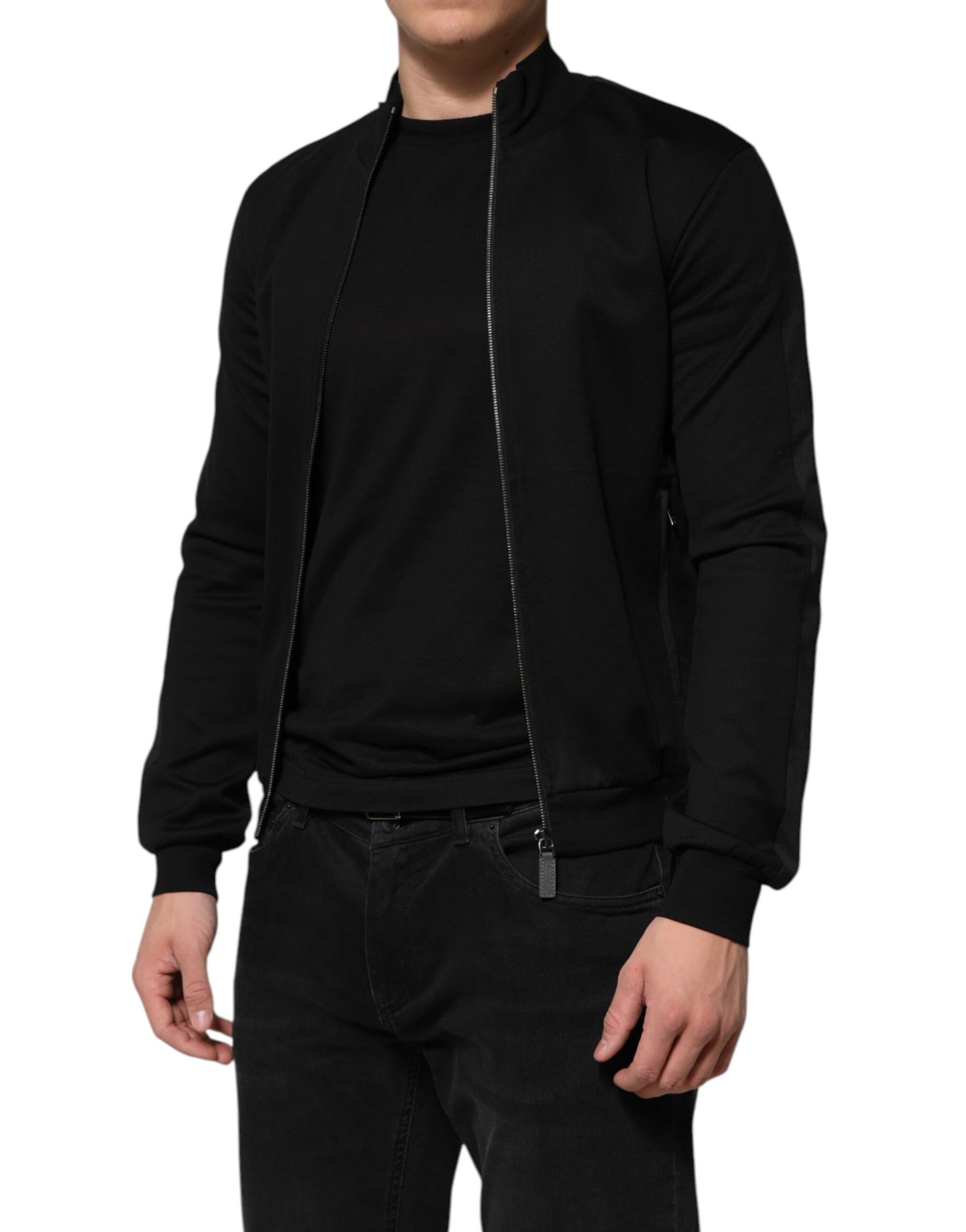 Dolce & Gabbana – Schwarze Bomberjacke aus Baumwolle mit durchgehendem Reißverschluss und Logo