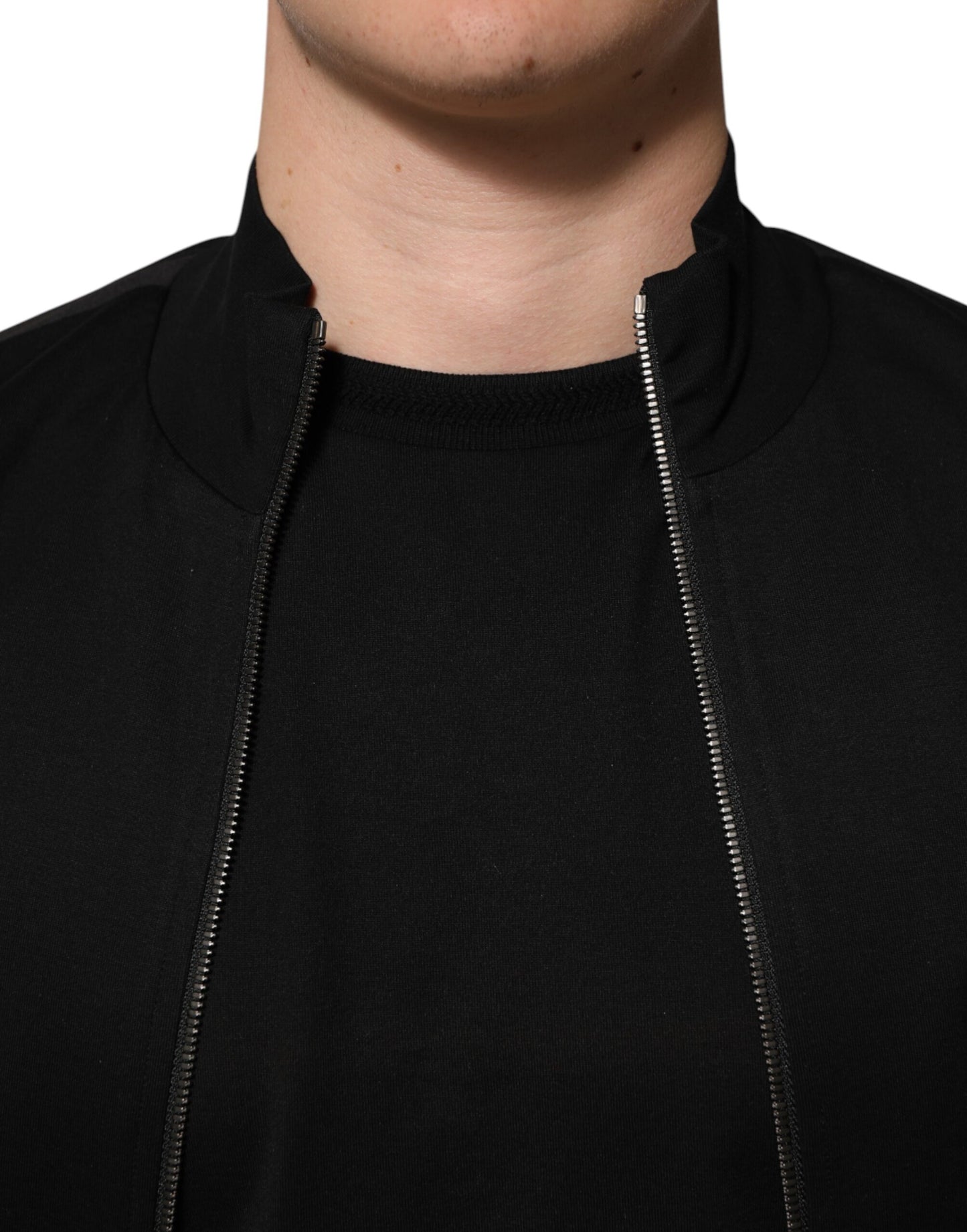 Dolce & Gabbana – Schwarze Bomberjacke aus Baumwolle mit durchgehendem Reißverschluss und Logo
