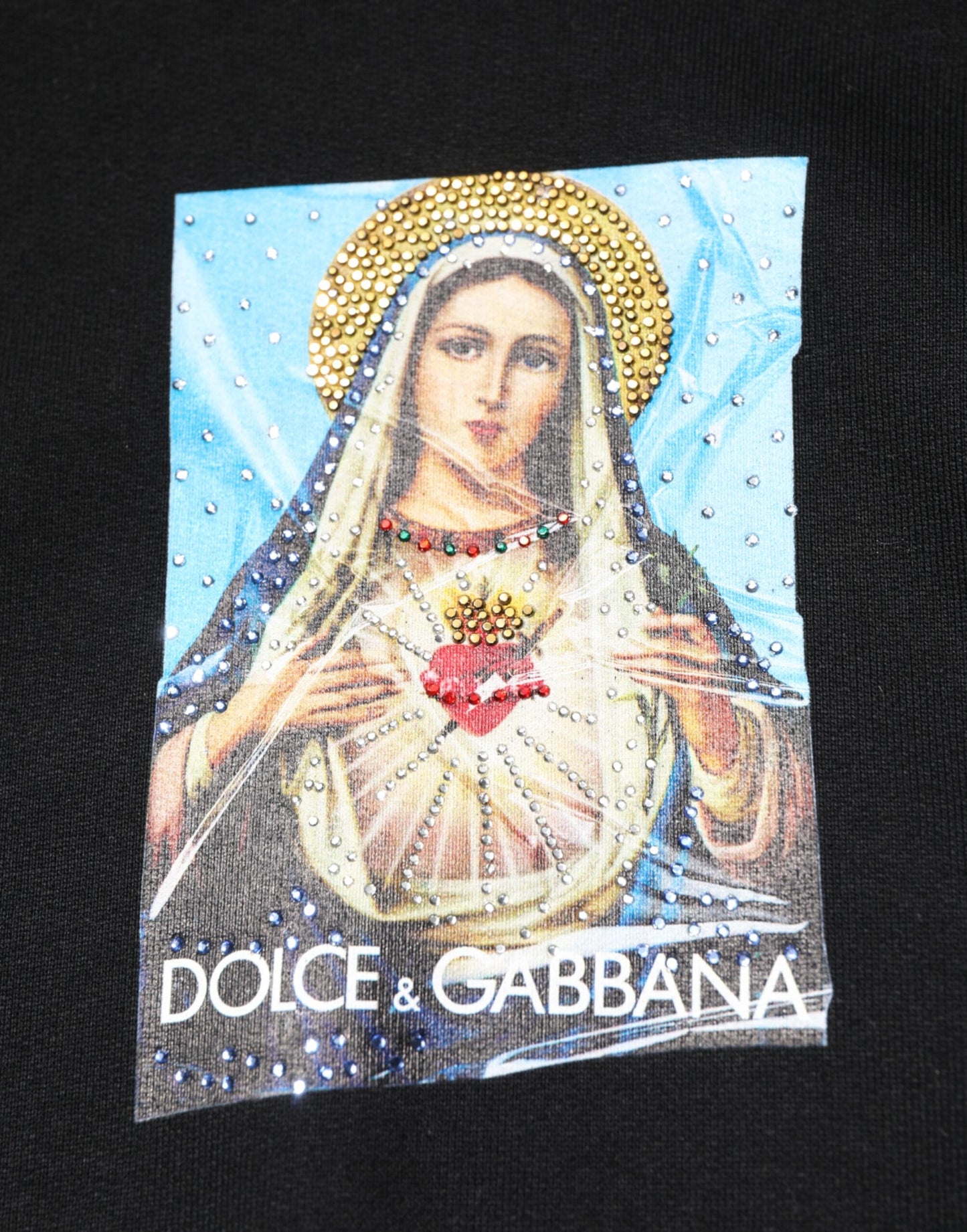 Dolce & Gabbana – Schwarze, bedruckte Kapuzenjacke mit Kristallverzierung
